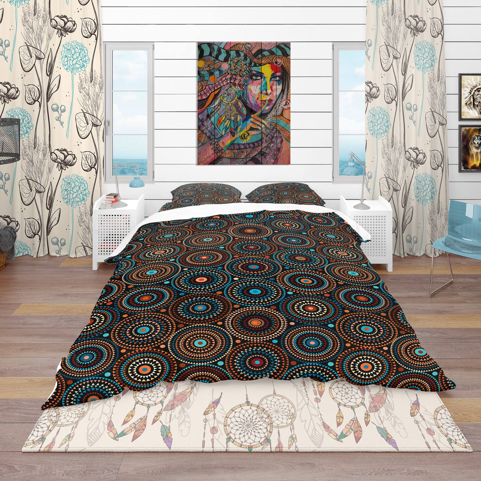 Designart &#x27;Ethnic Geometric Pattern&#x27; Bohemian &#x26; Eclectic Bedding Set - Duvet Cover &#x26; Shams