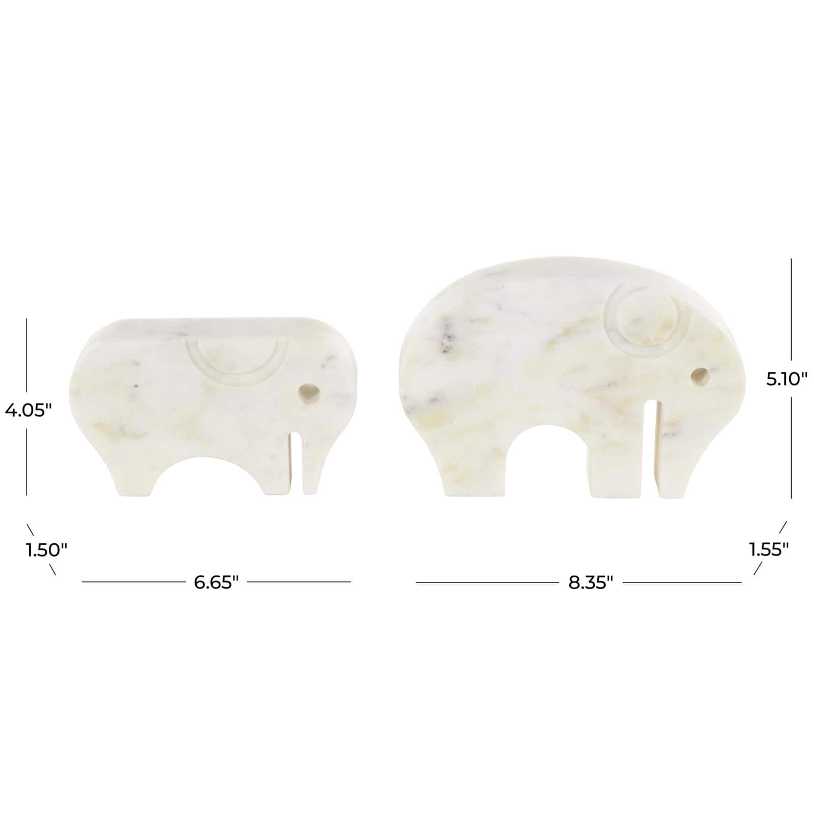 White & Gray Rounded Abstract Marble Elephant Sculpture Set