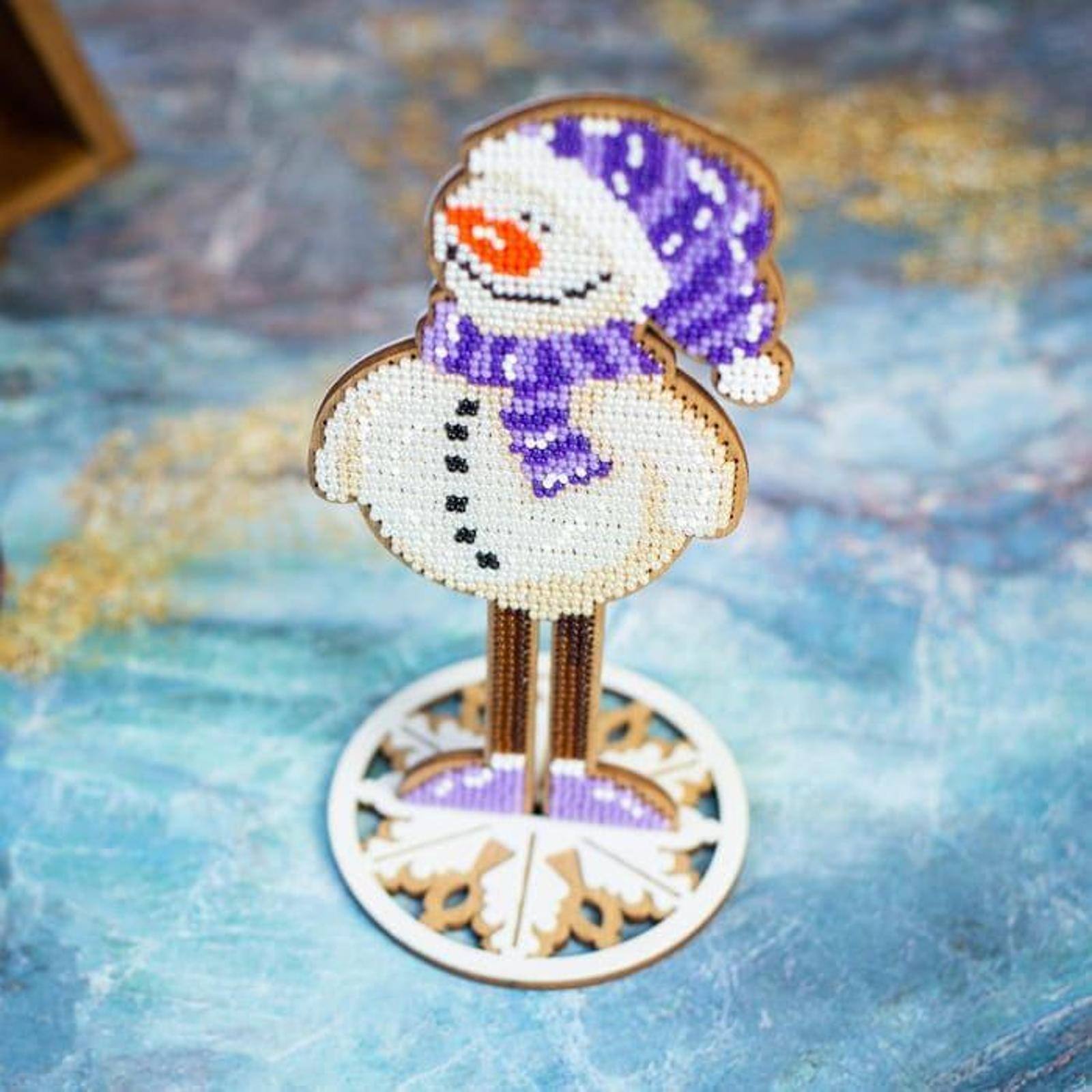 Wonderland Crafts Snowman Bead Embroidery on Wood Kit