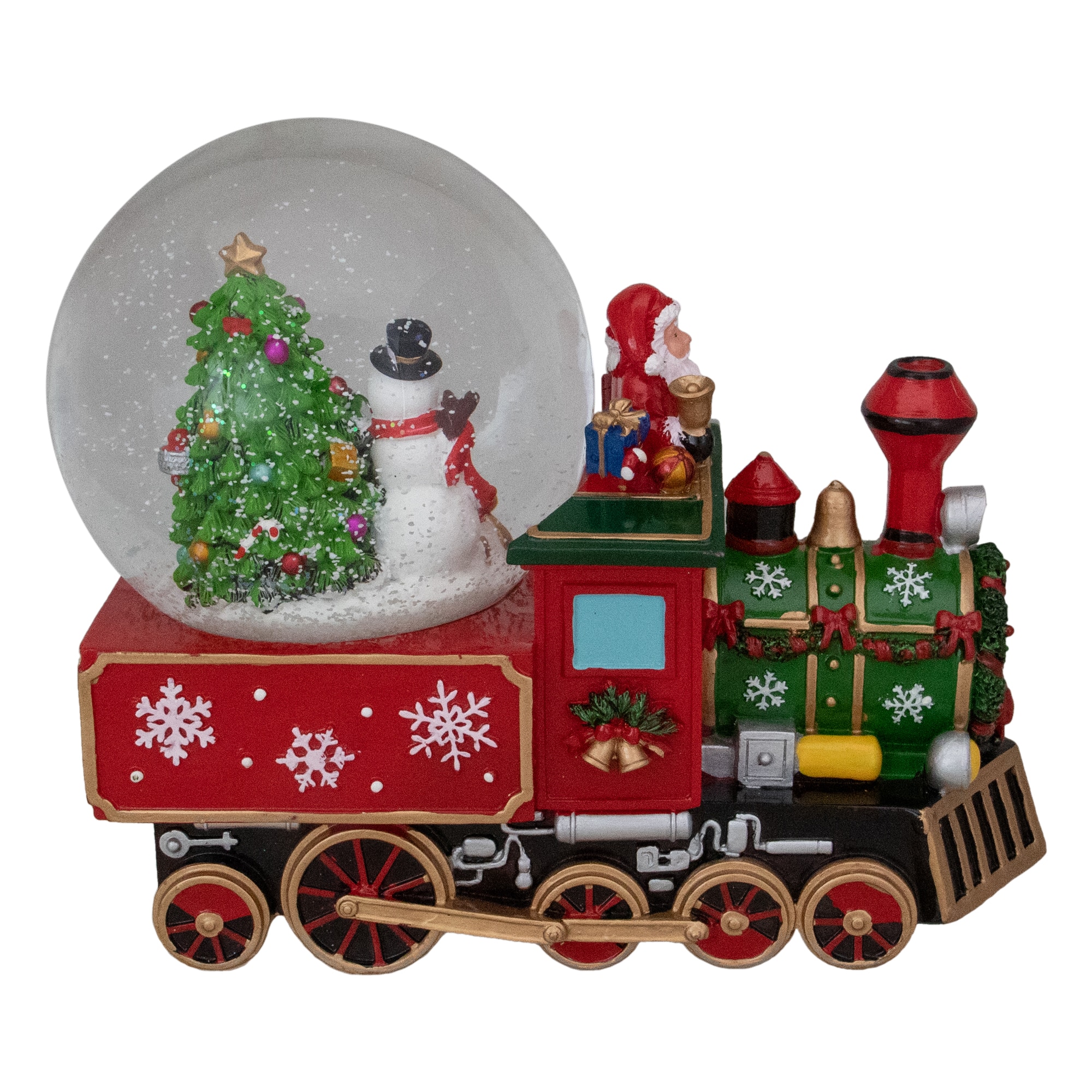 8.5&#x22; Green and Red Christmas Train Snow Globe