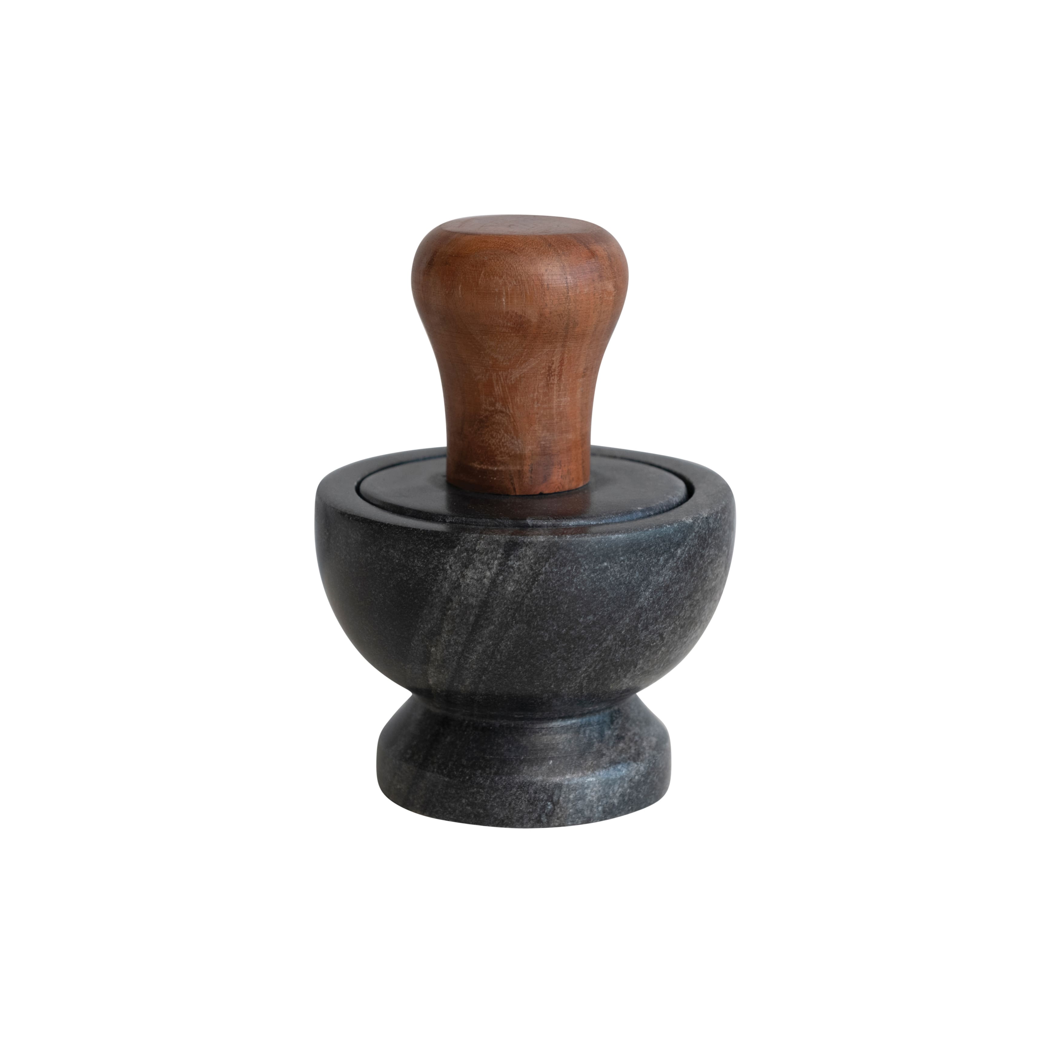Black Modern Marble &#x26; Wood Mortar &#x26; Pestle