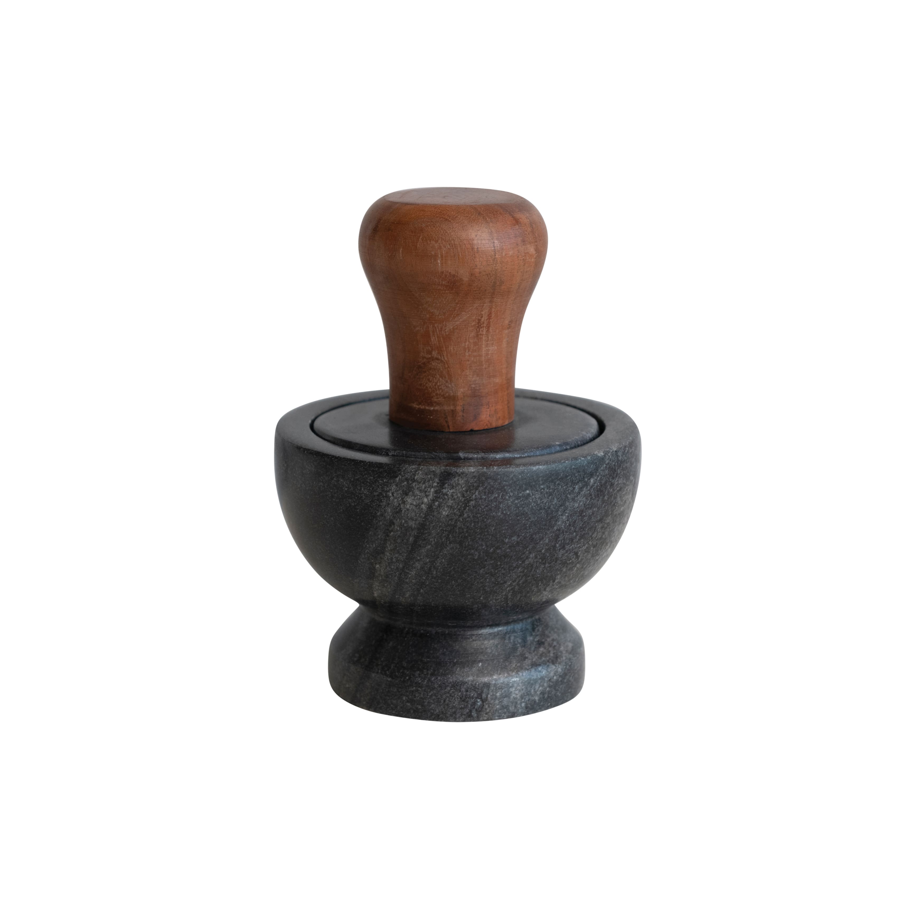 Hello Honey® Black Modern Marble & Wood Mortar & Pestle