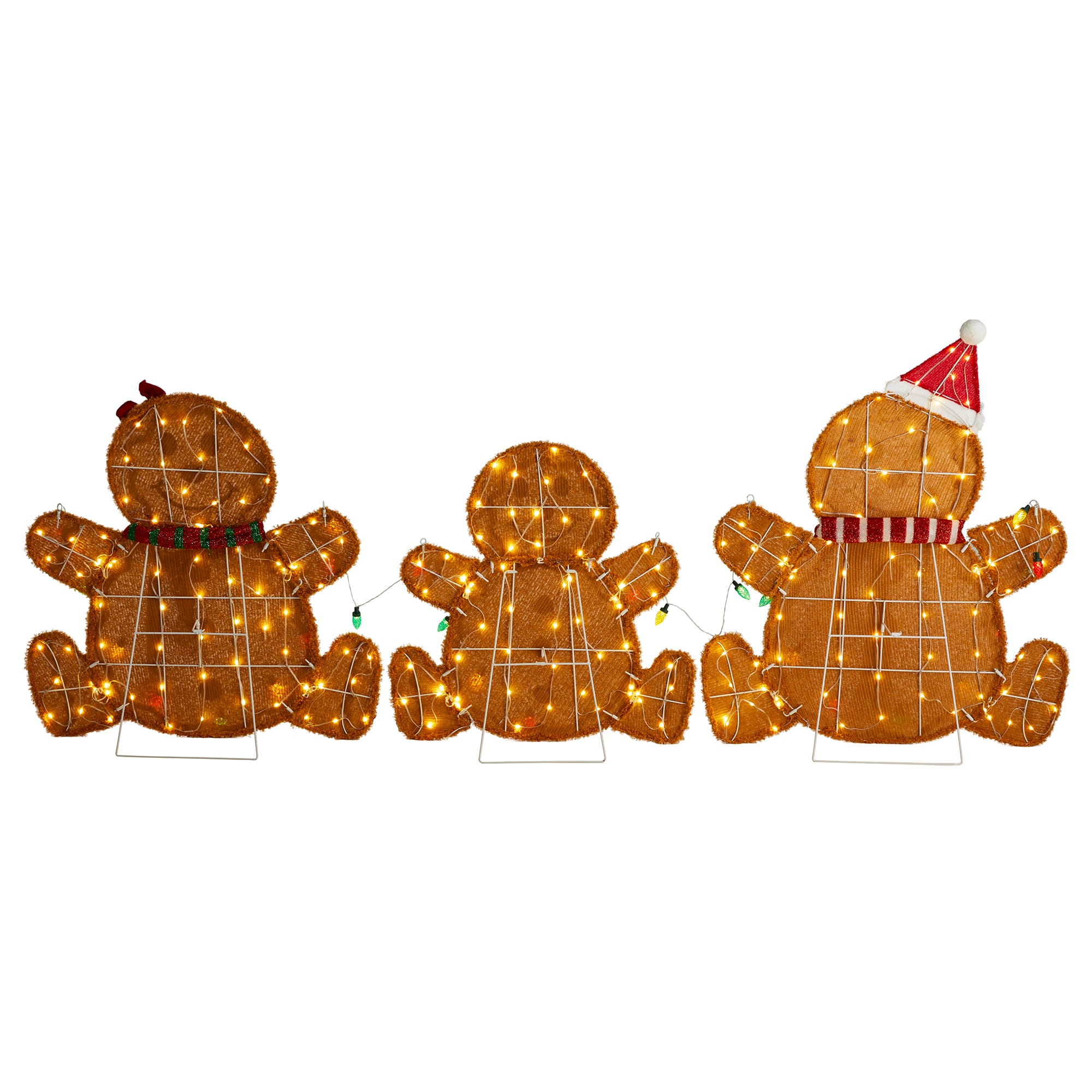 Glitzhome&#xAE; 90.5&#x22;L Lighted Christmas 2D Fabric Gingerbread Family Outdoor Decor Set