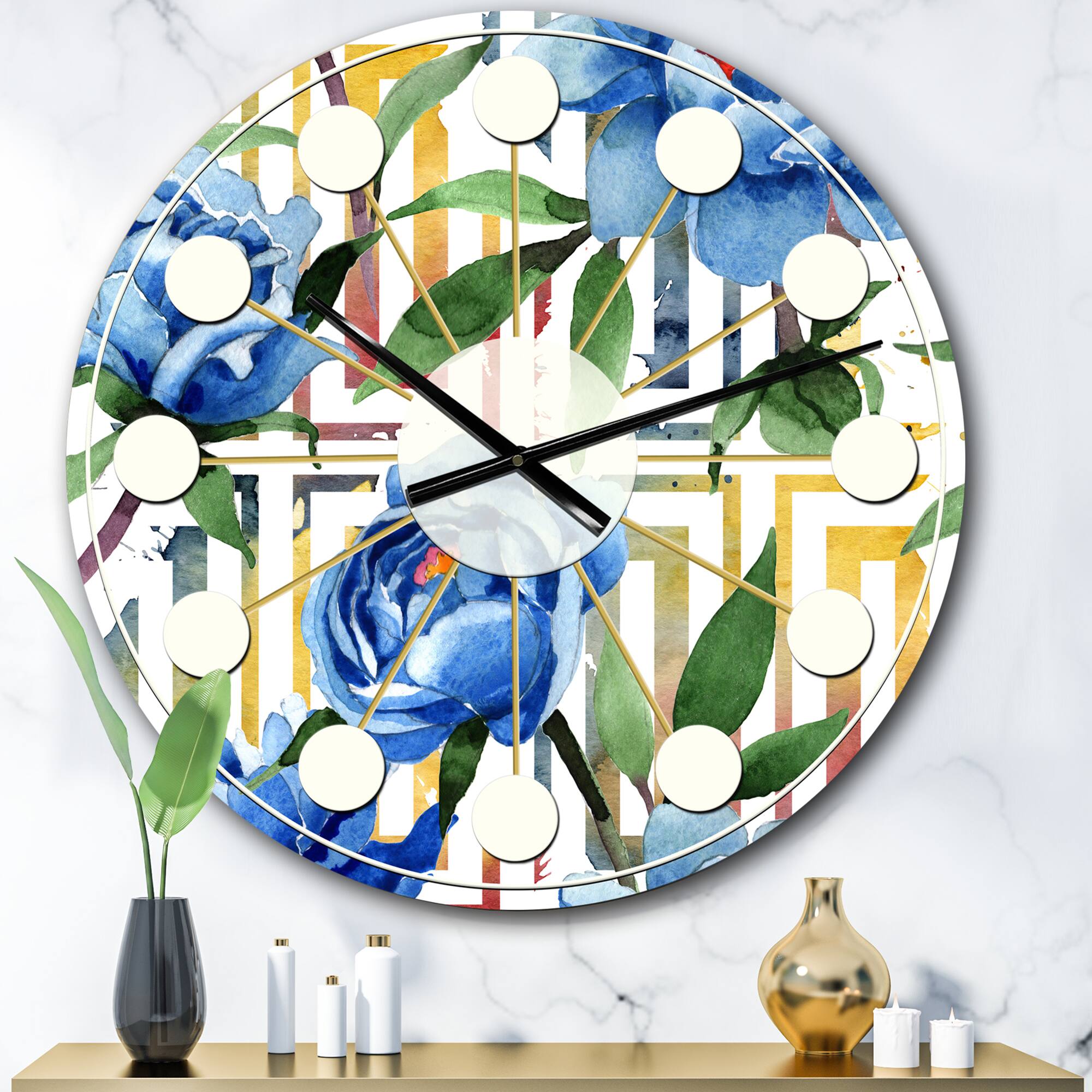 Designart 'Retro Floral Botanical Design I Mid-Century Modern Wall Clock