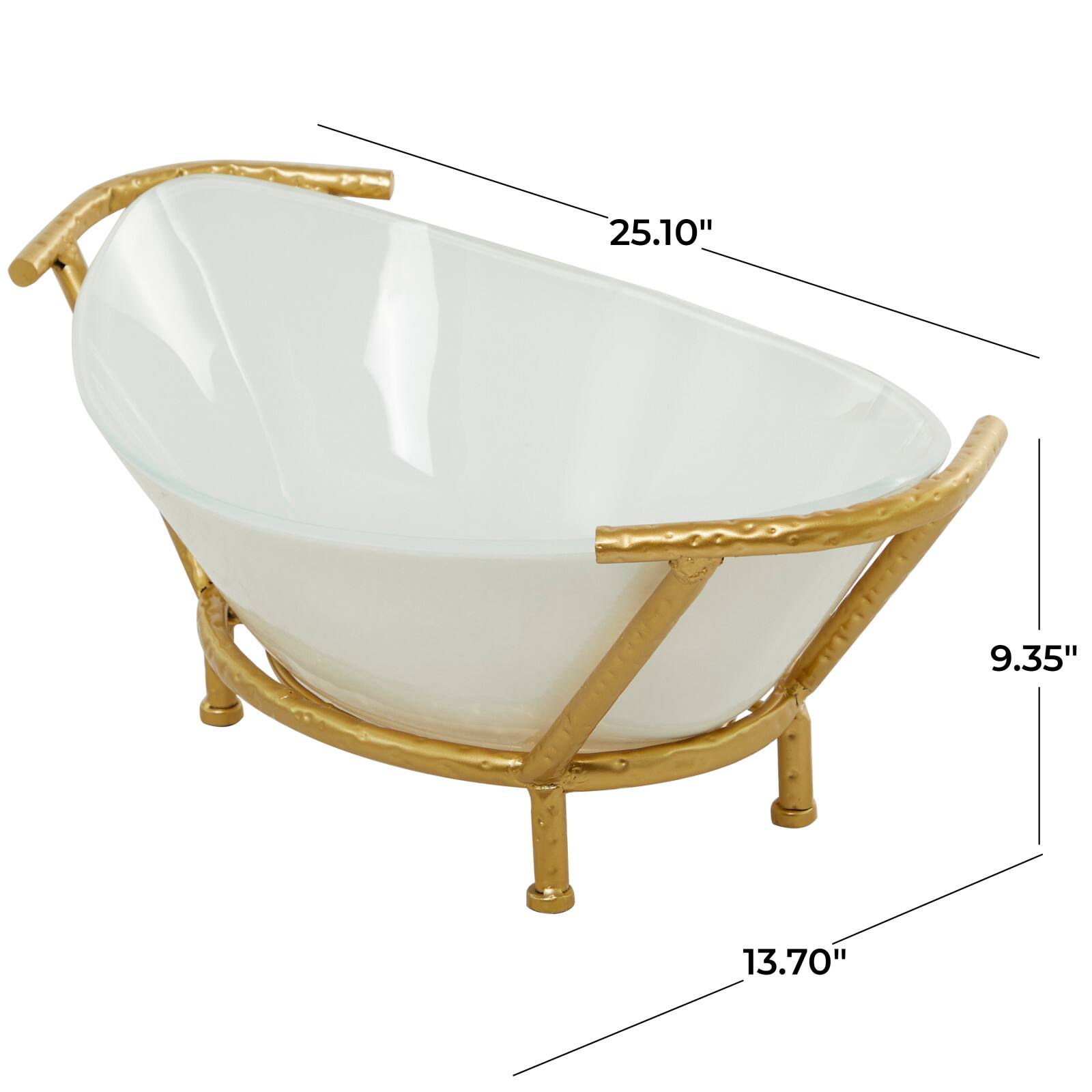 CosmoLiving by Cosmopolitan 25&#x22; White Glass Kitchen Serving Bowl with Gold Metal Stand