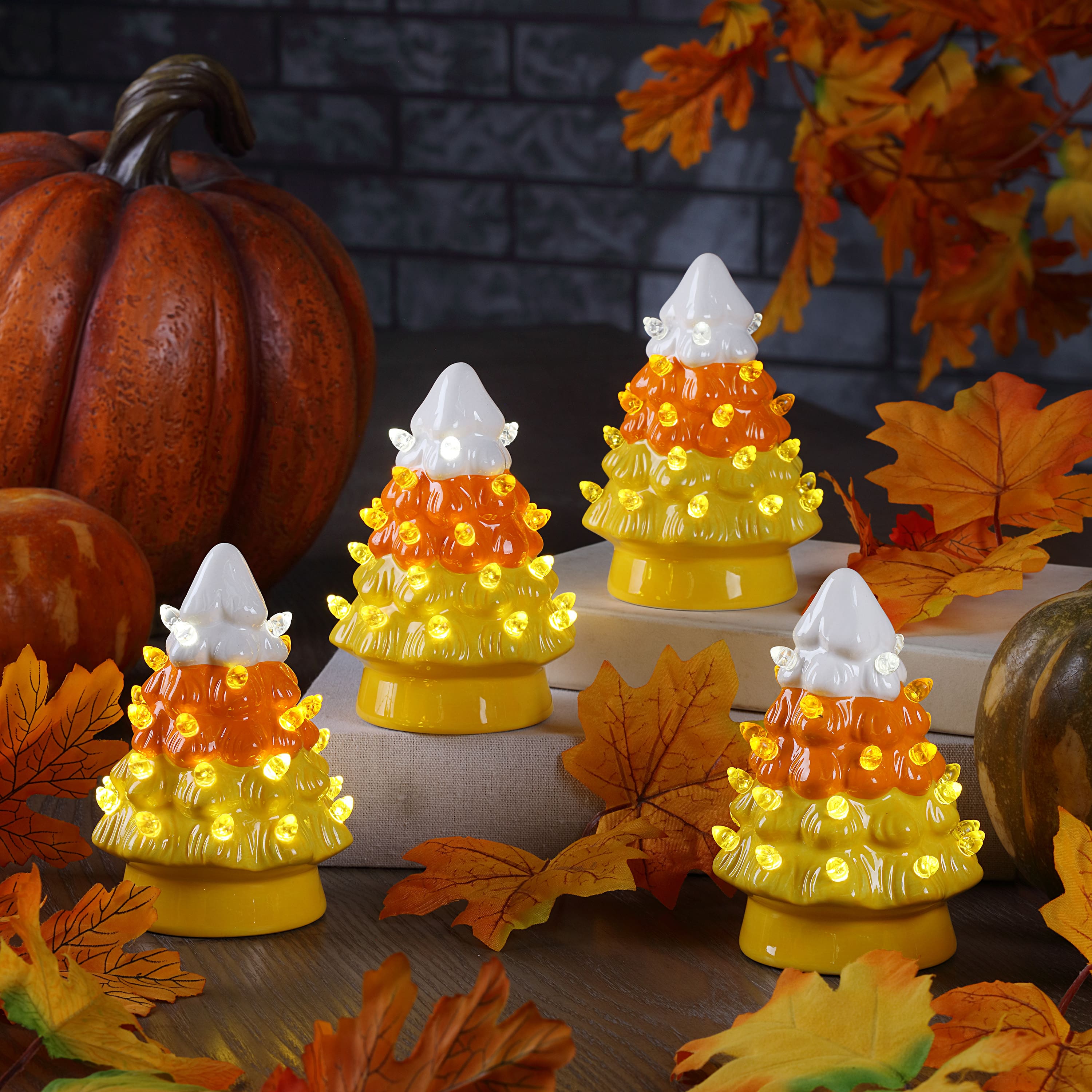 5.5" LED Illuminated Halloween Candy Corn Trees, 4ct.