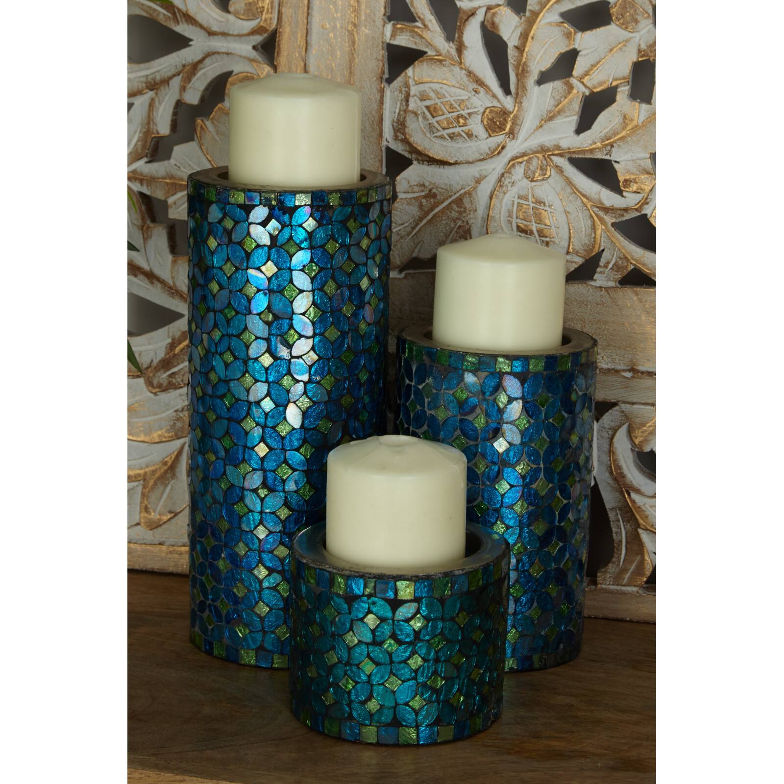 Turquoise Metal Glam Candle Holder Set