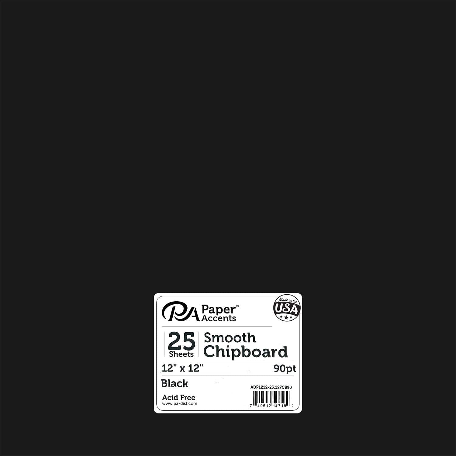 PA Paper&#x2122; Accents Black 12&#x22; x 12&#x22; 90pt. Smooth Chipboard, 25 Pieces