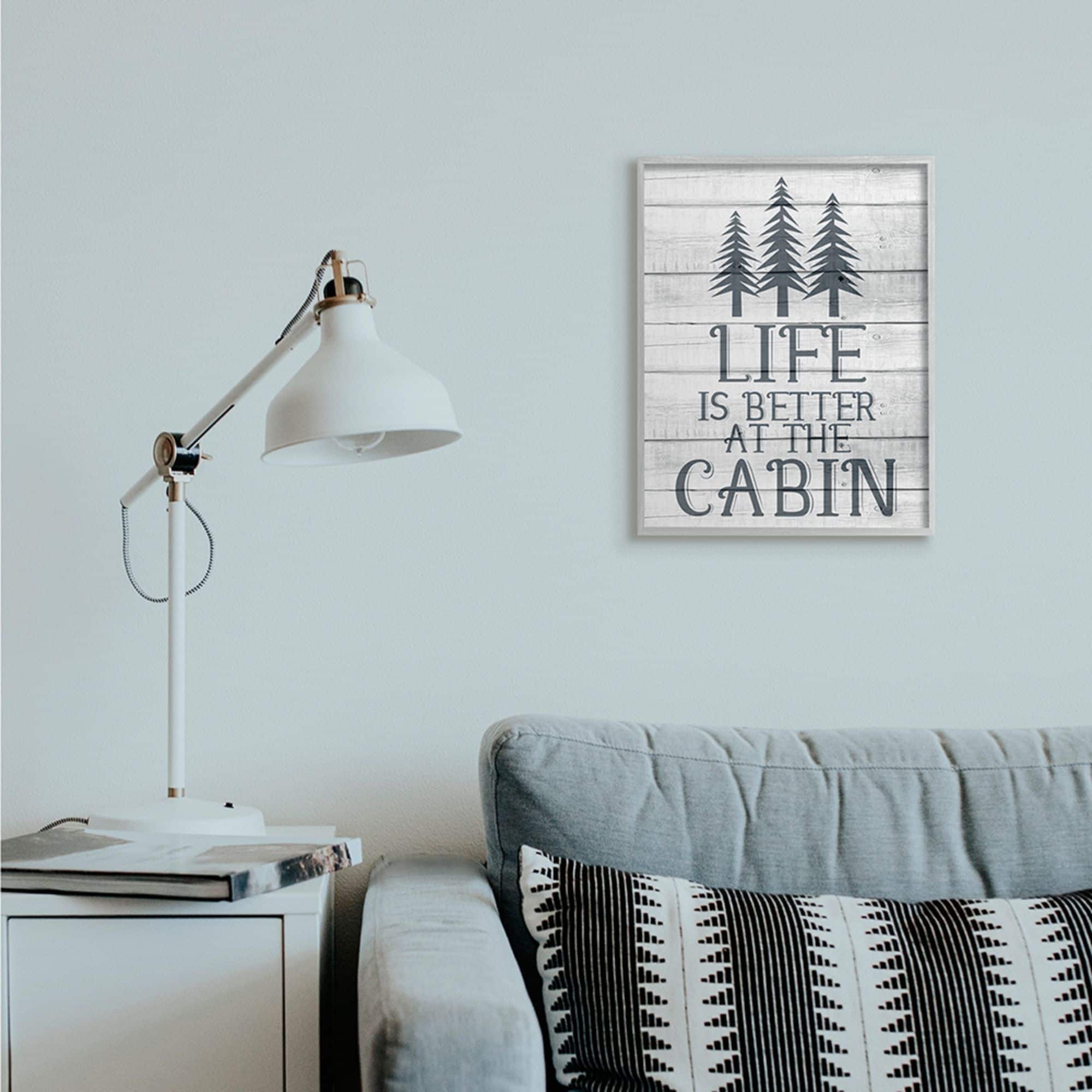 Stupell Industries Life's Better At Cabin Phrase Rural Forest Home Framed Wall Art