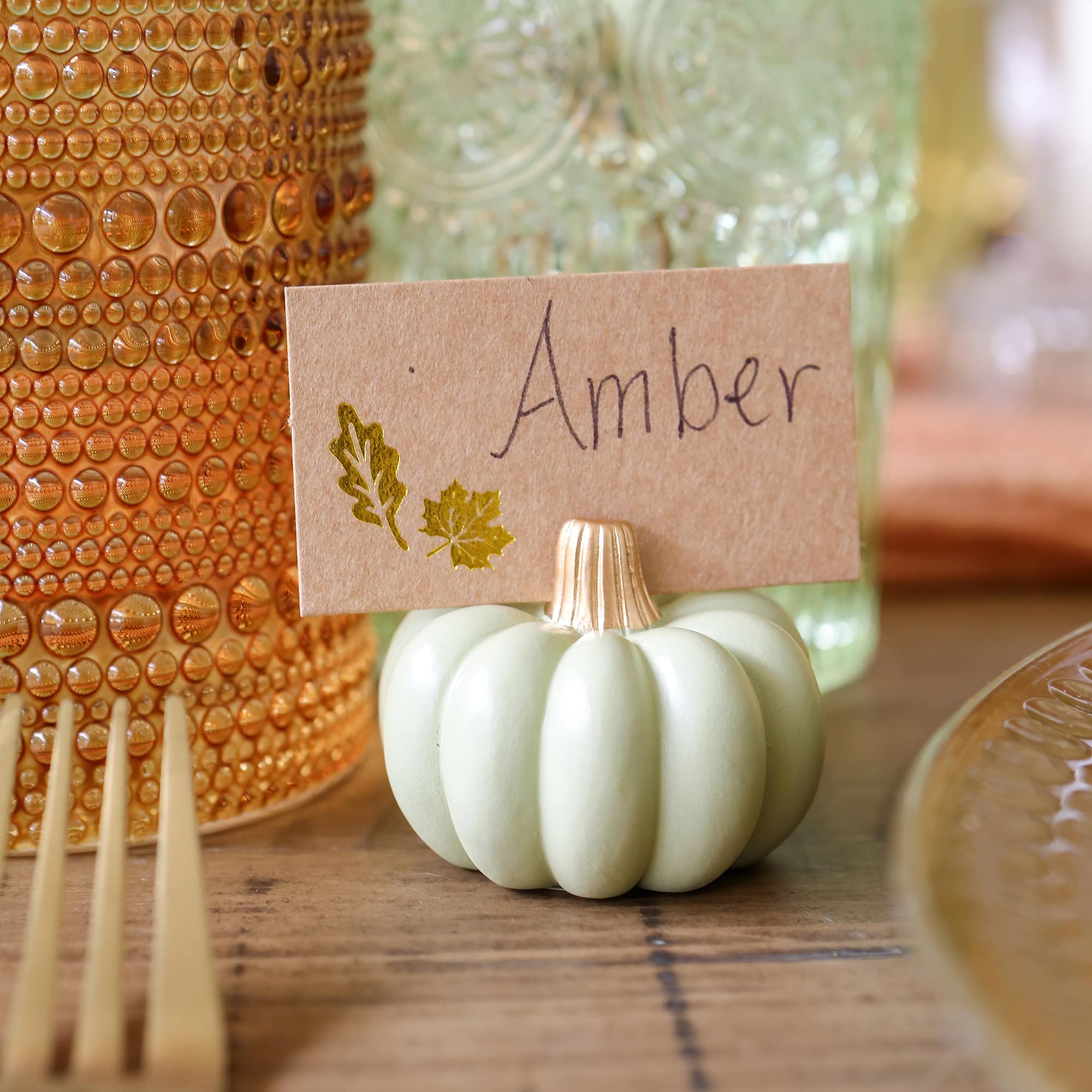 Kate Aspen&#xAE; Mini Green Pumpkin Place Card Holder Set