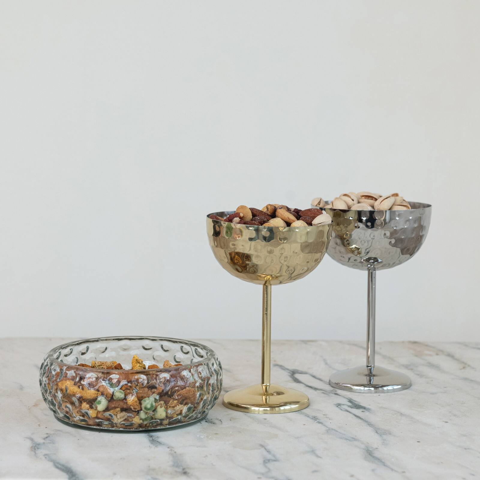 Hello Honey 2-Piece Hammered Stainless Steel Coupe Glass, Gold and Silver