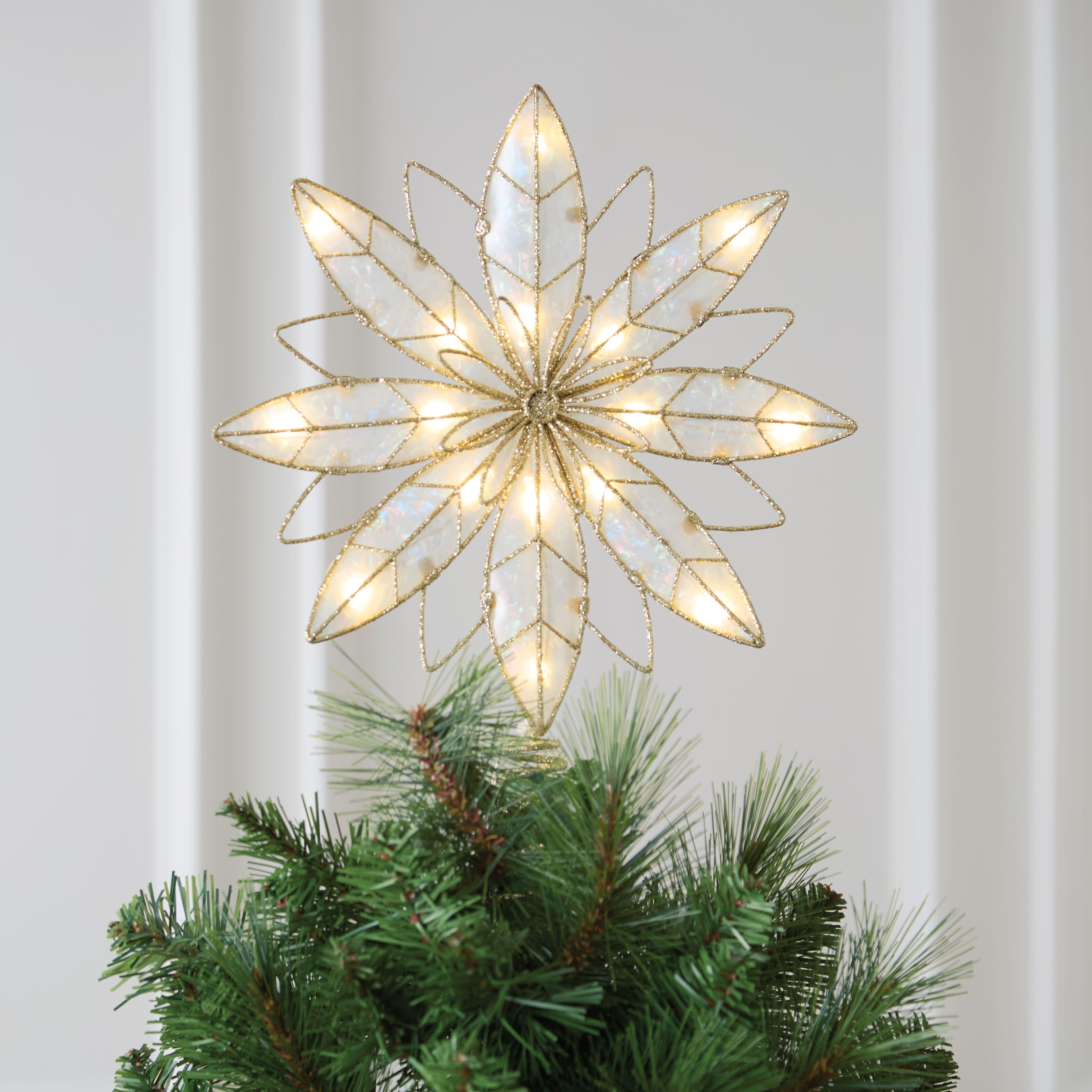 10&#x22; Iridescent &#x26; Glitter Gold Snowflake Lighted Tree Topper by Ashland&#xAE;
