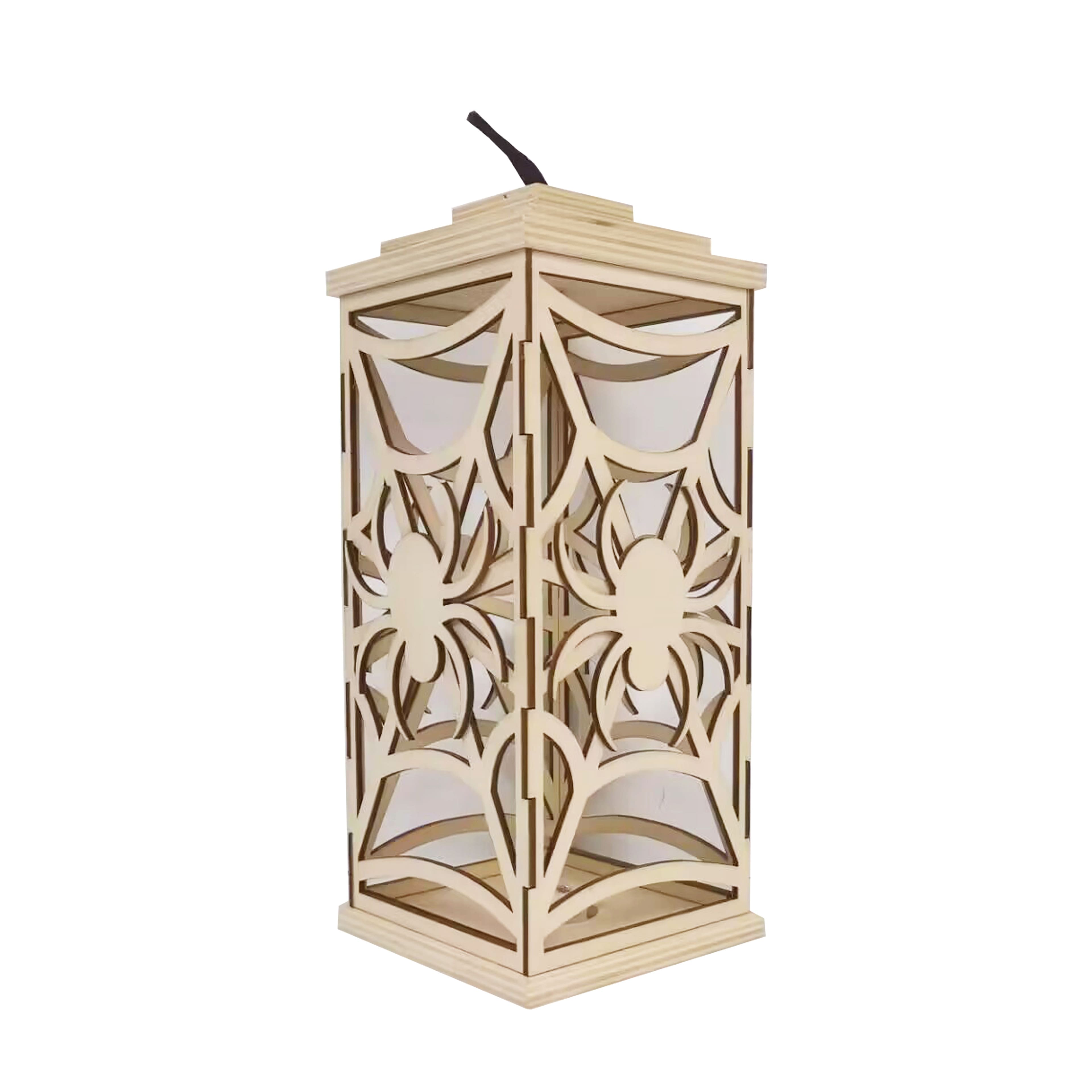 10&#x22; DIY LED Spider Wood Lantern D&#xE9;cor by Make Market&#xAE;