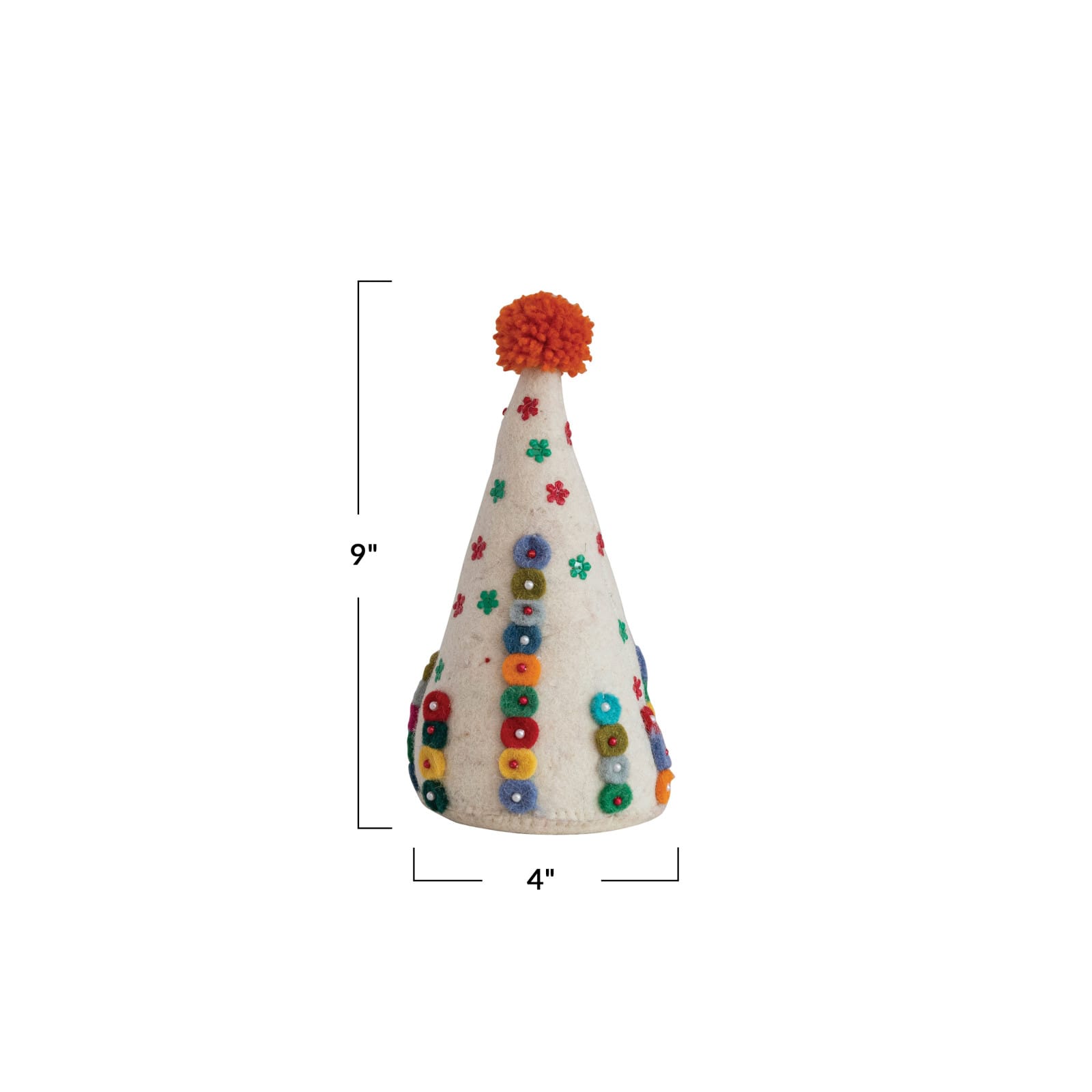 Hello Honey® 9" Multicolor Embroidered Handmade Wool Felt Tree with Beads & Pom Poms