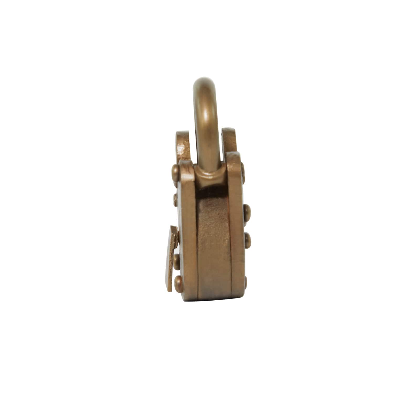 3&#x22; Bronze Metal Studded Lock and Key with Distressed Details