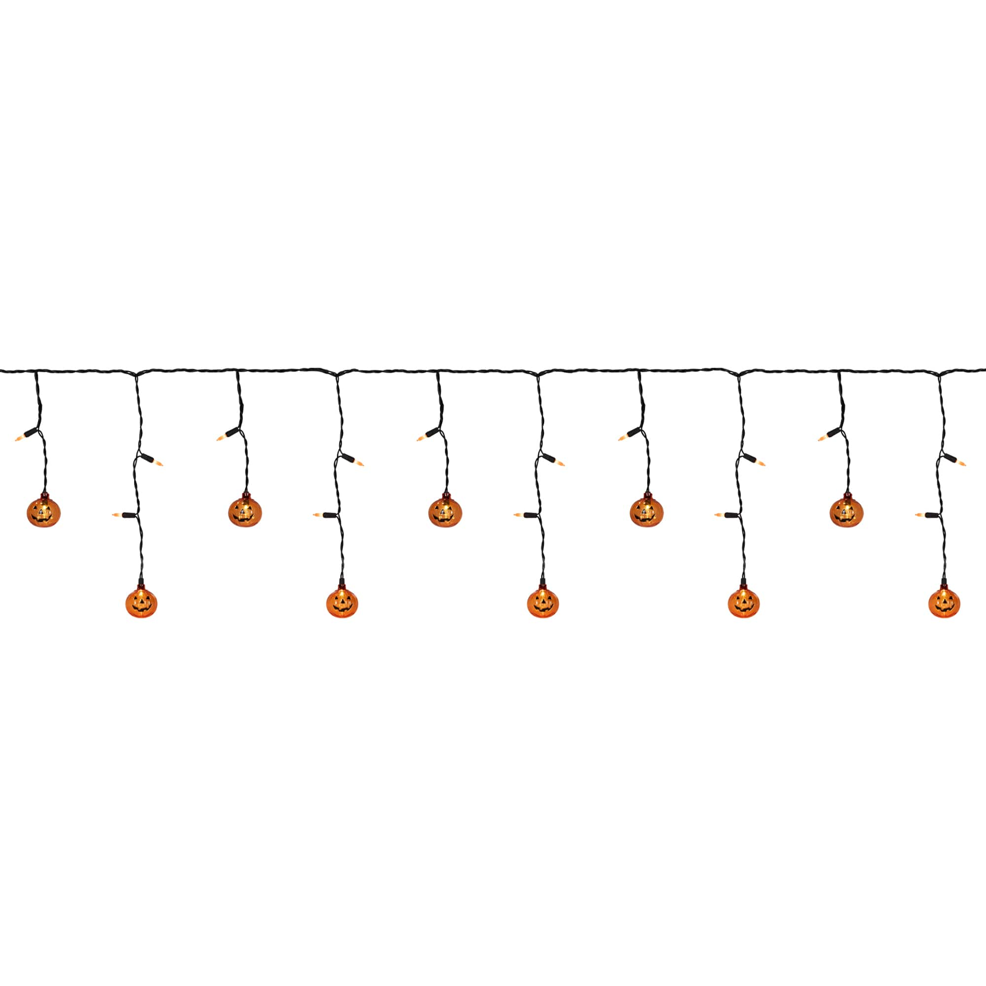 25ct. Jack-o&#x27;-Lantern Orange LED Curtain Icicle String Lights