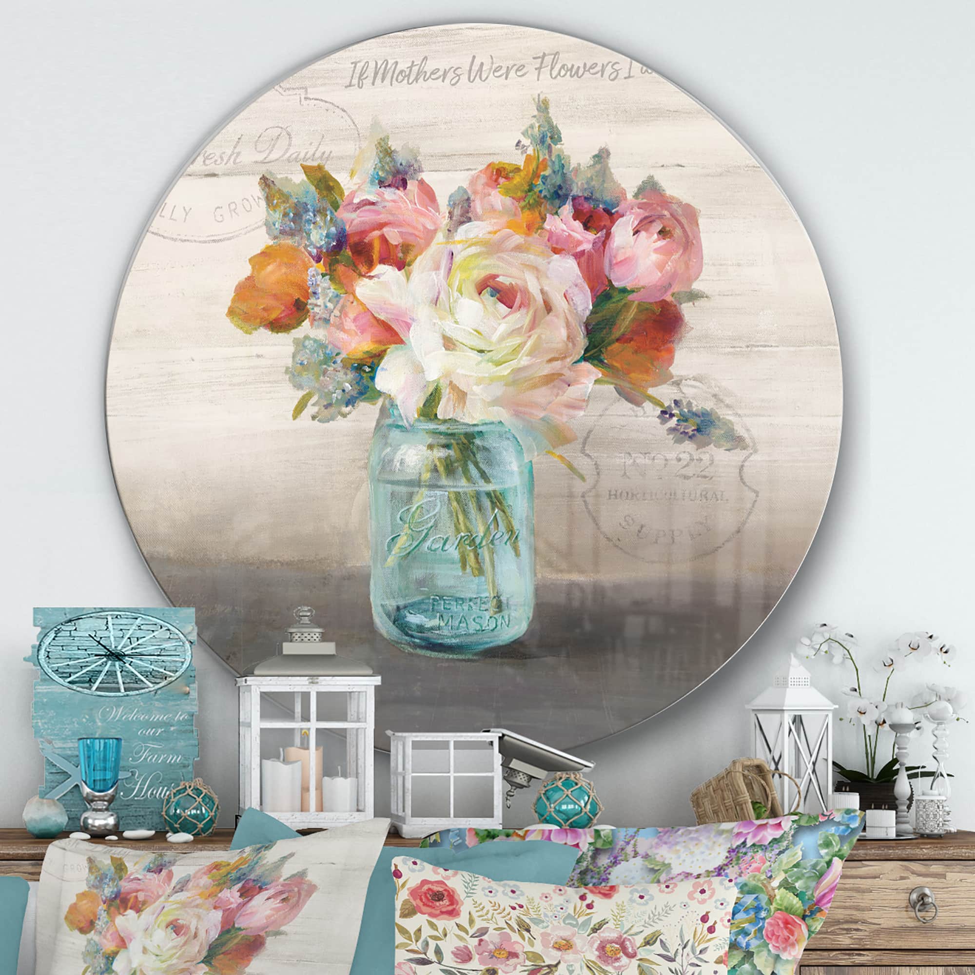 Designart - French Cottage Bouquet II Mothers - Farmhouse Metal Circle Wall Art