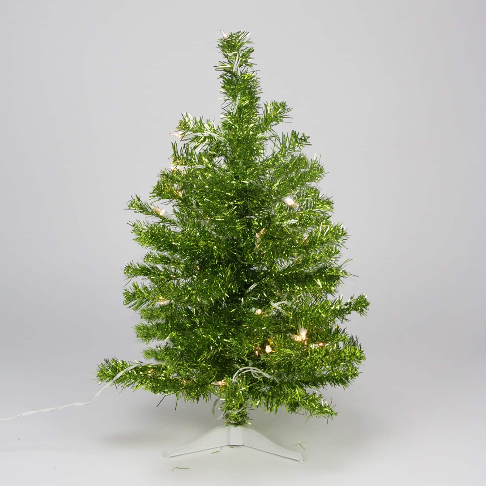 2ft. Pre-Lit Paradise Lime Green Tinsel Pine Christmas Tree, Clear Lights