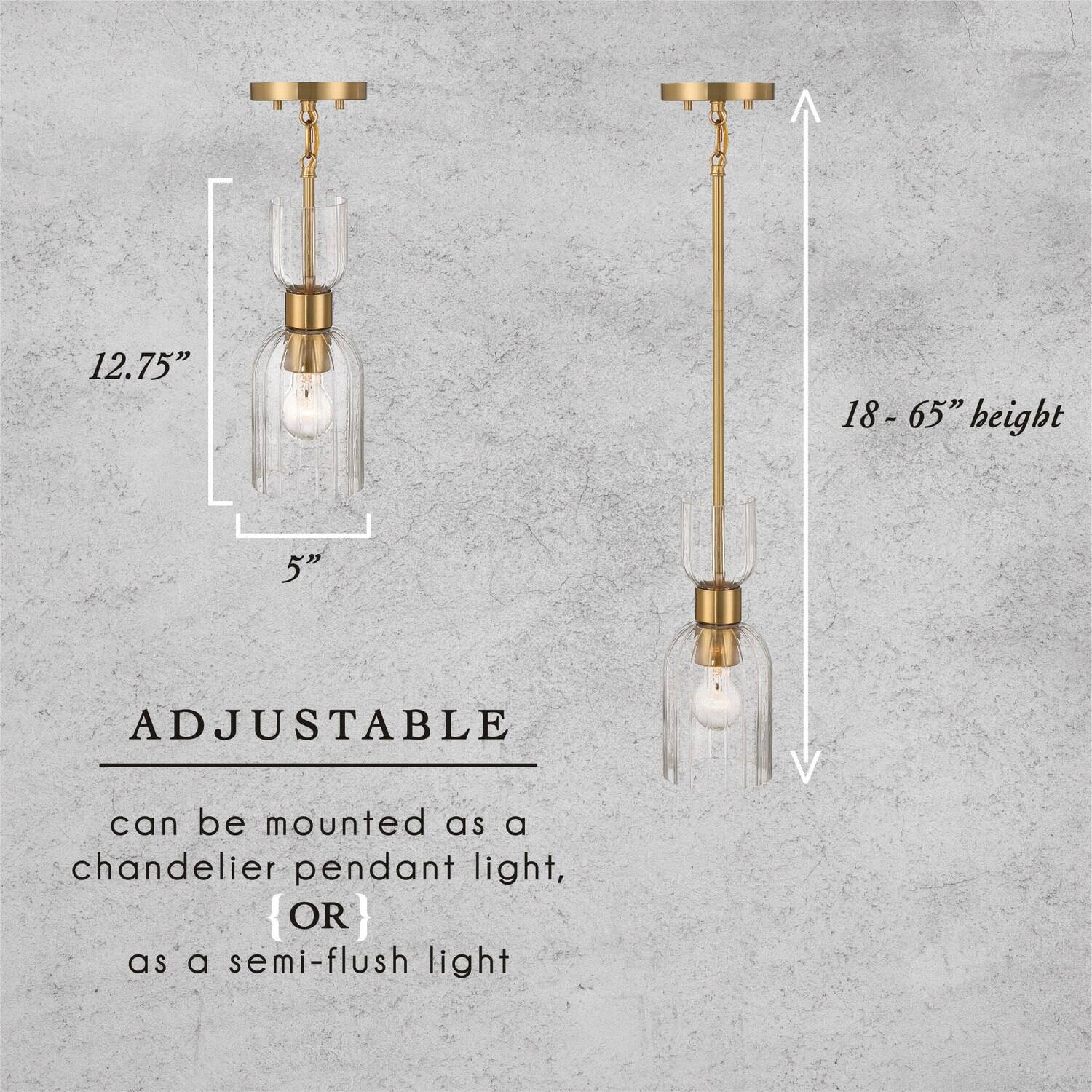 Hello Honey® Josephine Brushed Gold Mid-Century Modern Metal & Clear Ribbed Glass Ceiling Light