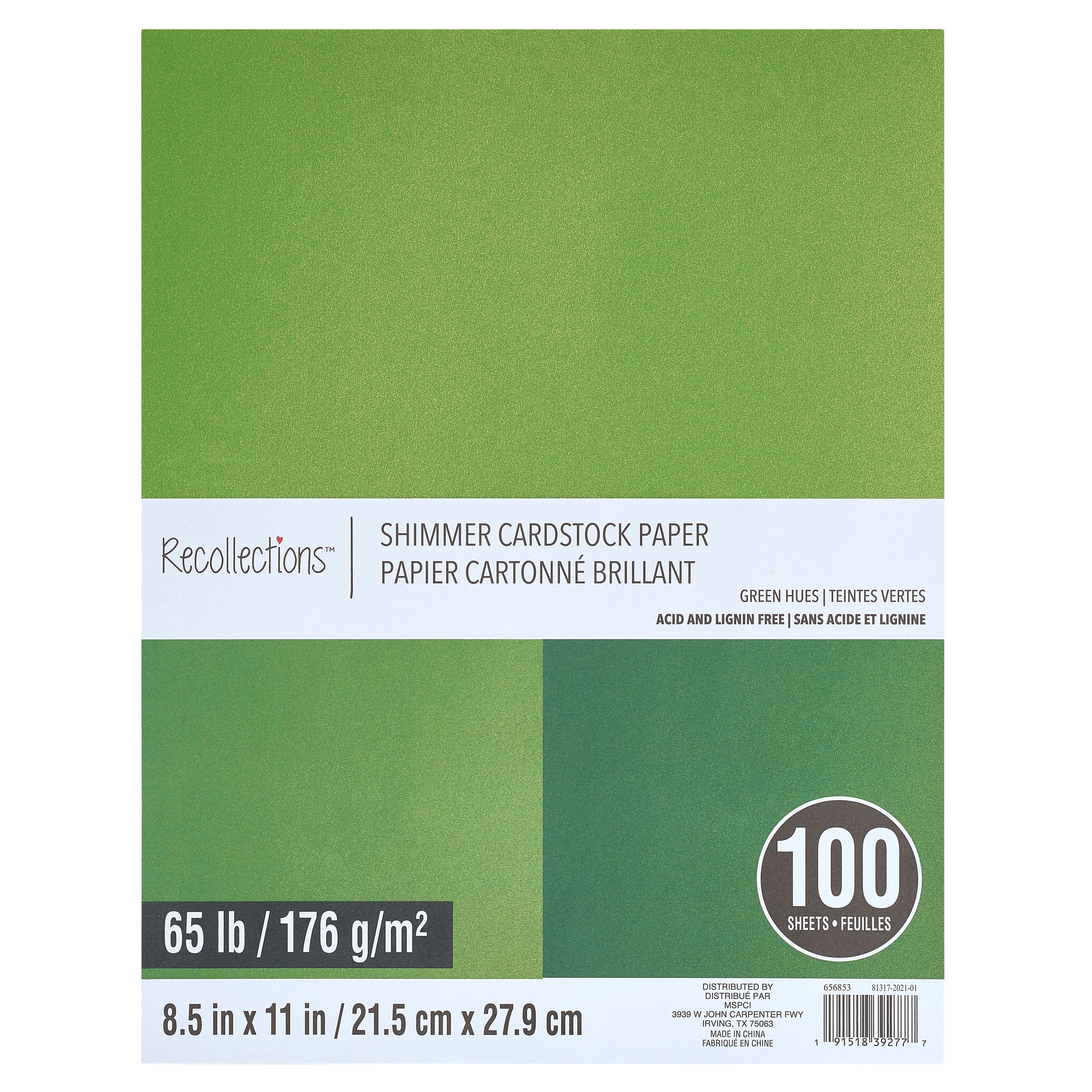Green Hues Shimmer 8.5 inch x 11 inch Cardstock Paper by Recollections, 100 Sheets, Size: 8.5” x 11”