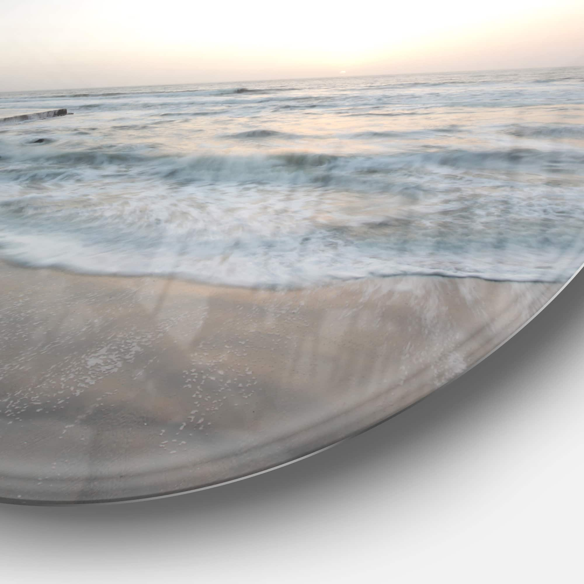 Designart - Serene Blue Beach with White Sun&#x27; Beach Metal Circle Wall Art