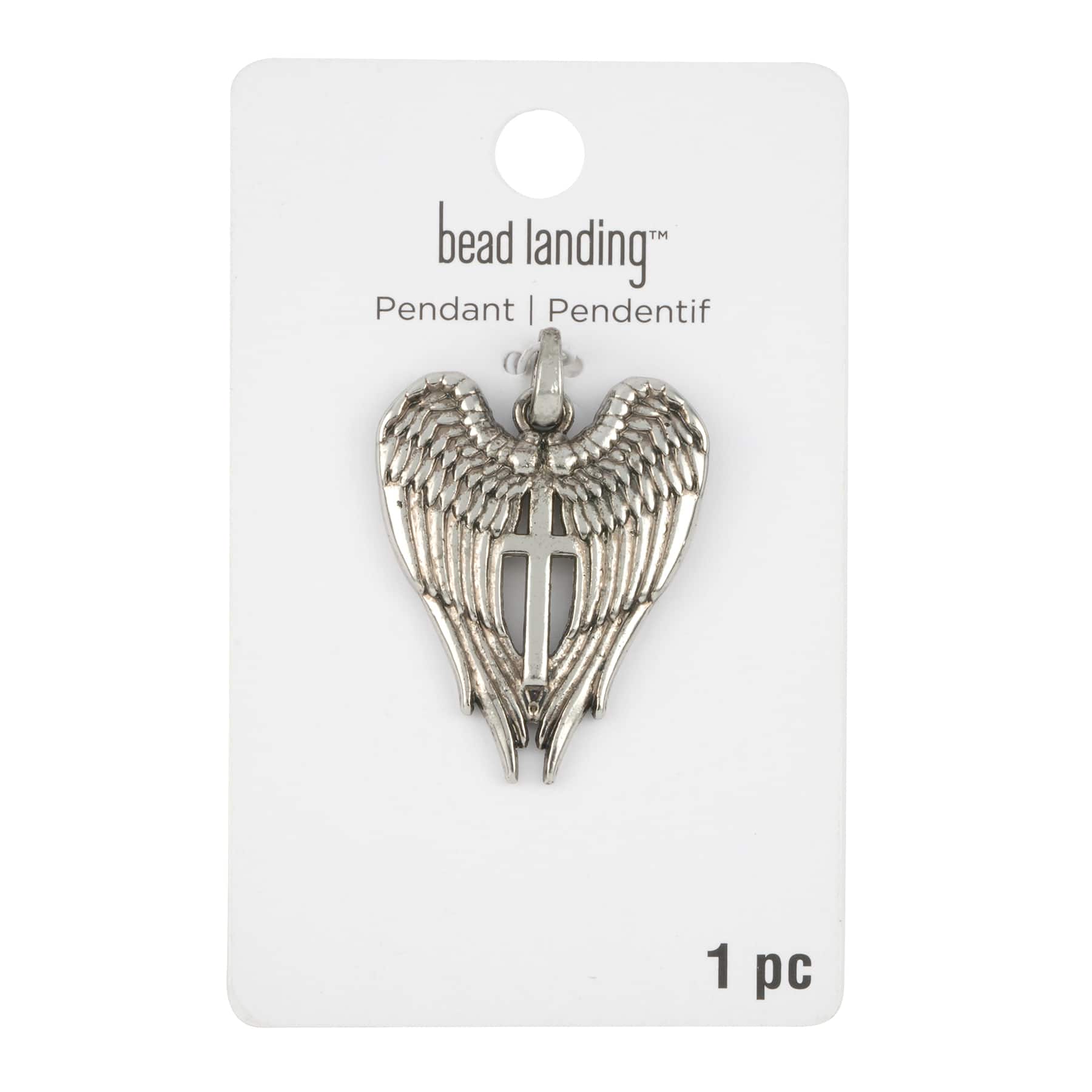 Silver Metal Wings & Cross Pendant by Bead Landing™