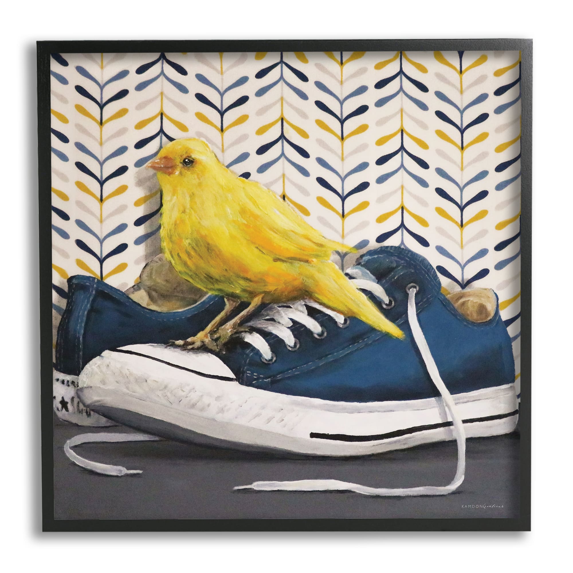Stupell Canary Blue Laced Sneakers Modern Abstract Pattern Framed Wall |