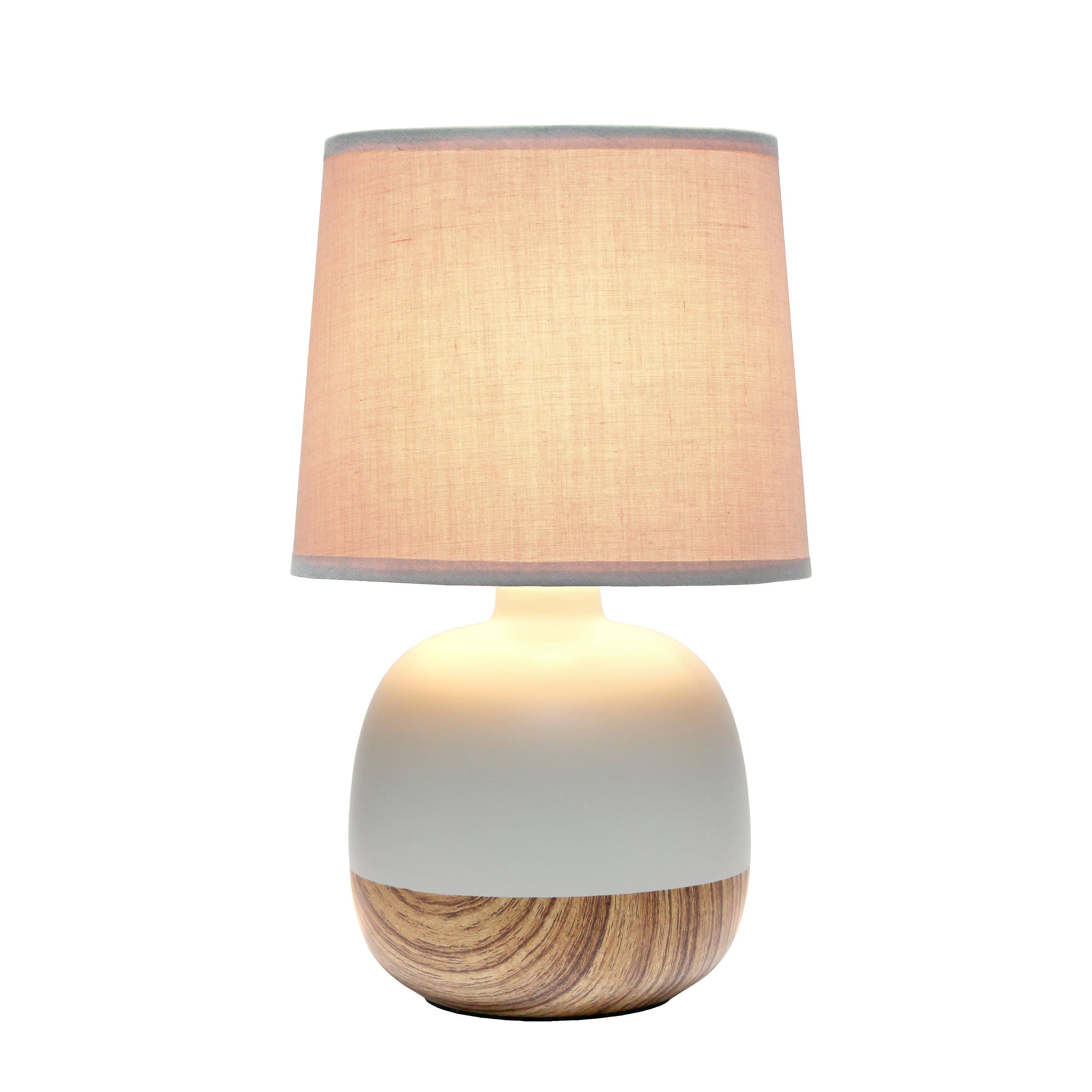 Simple Designs 12&#x22; Petite Mid Century Light Woodgrain Base Table Lamp