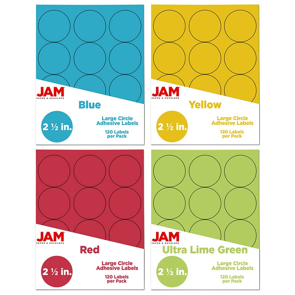 JAM Paper 2.5" Bright Colors Circle Label Sticker Seals, 4 Packs of 120