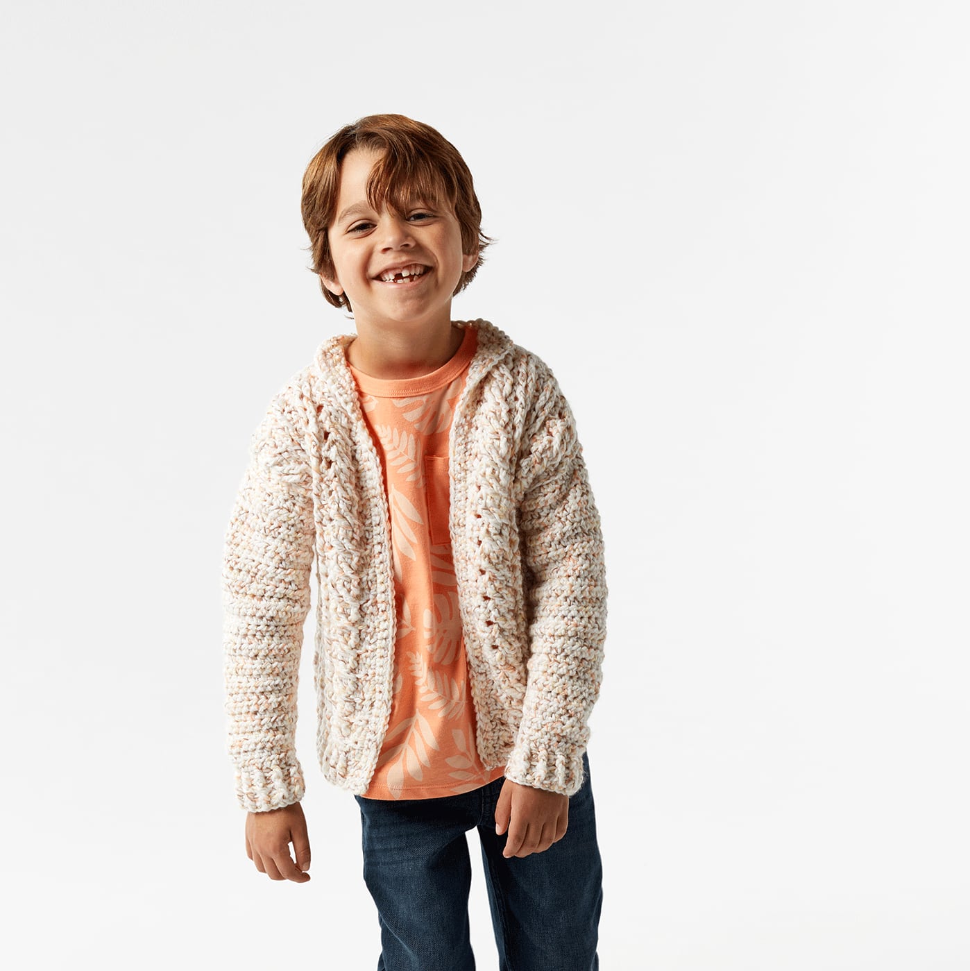 Hand knit good cardigan for children with cables and bobbles - Moose READY TO SHIP