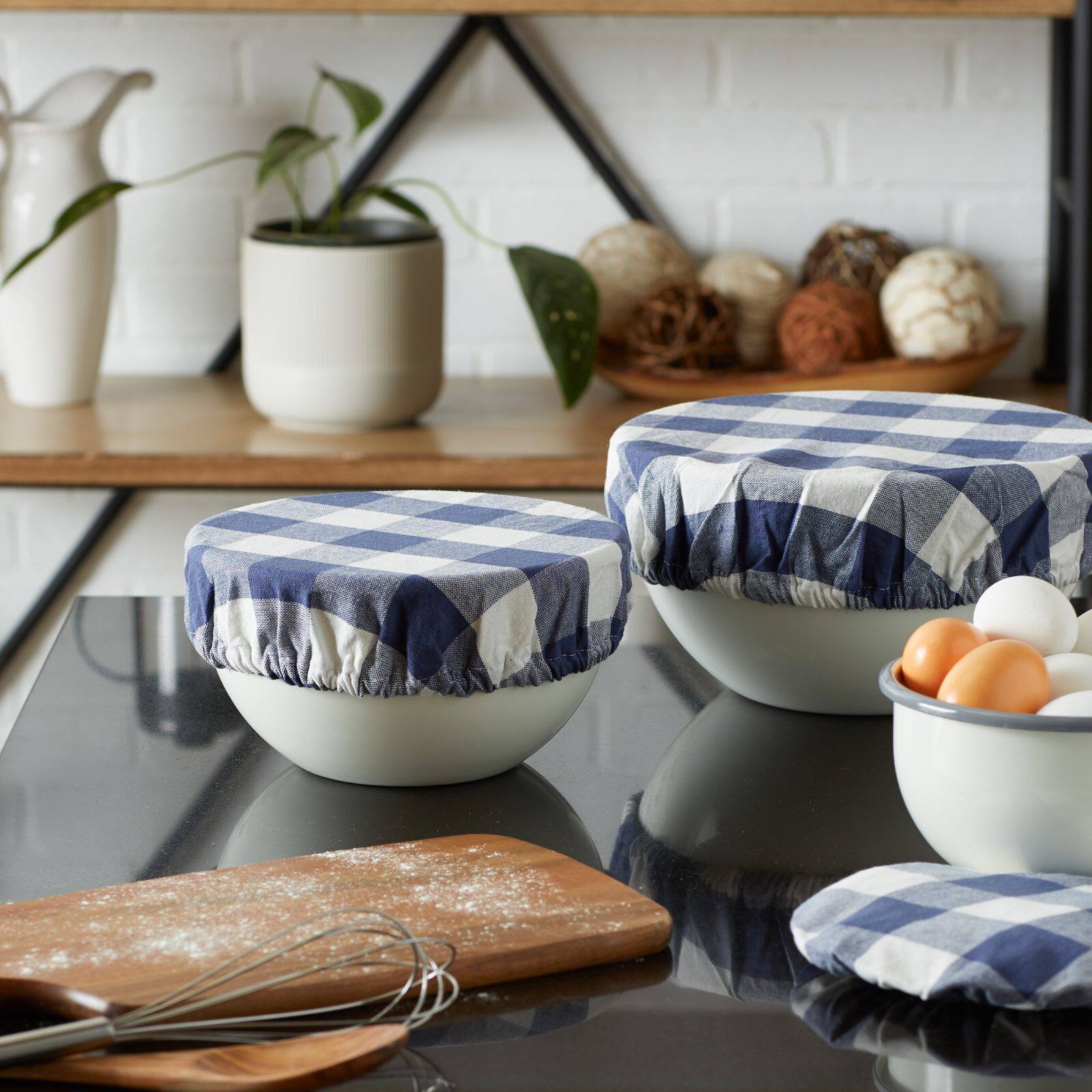 DII® Assorted French Blue Buffalo Check Woven Dish Cover Set