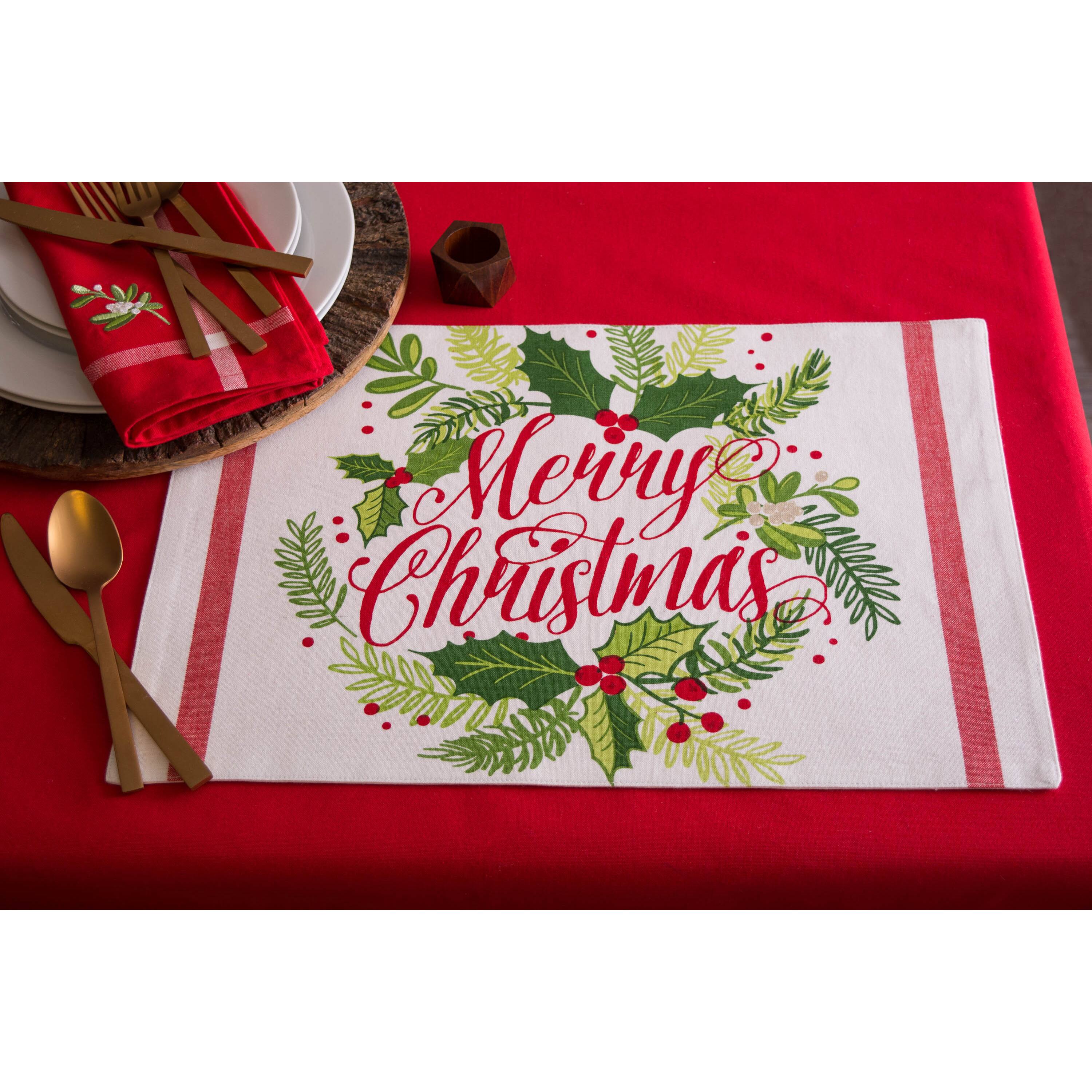 DII&#xAE; Red Embroidered Mistletoe Corner with Border Napkins, 6ct.