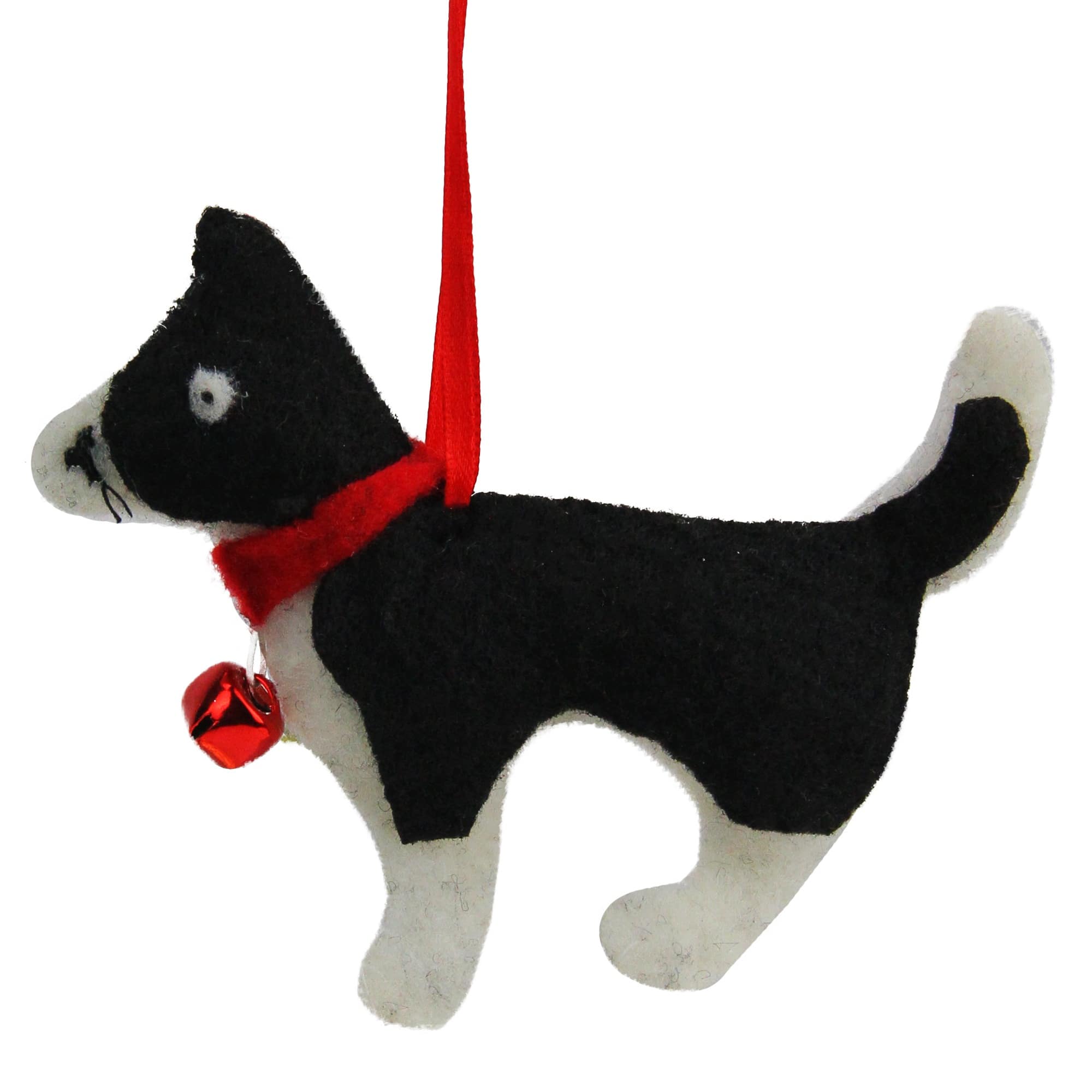4.5&#x22; Black &#x26; White Cat with Bell Ornament