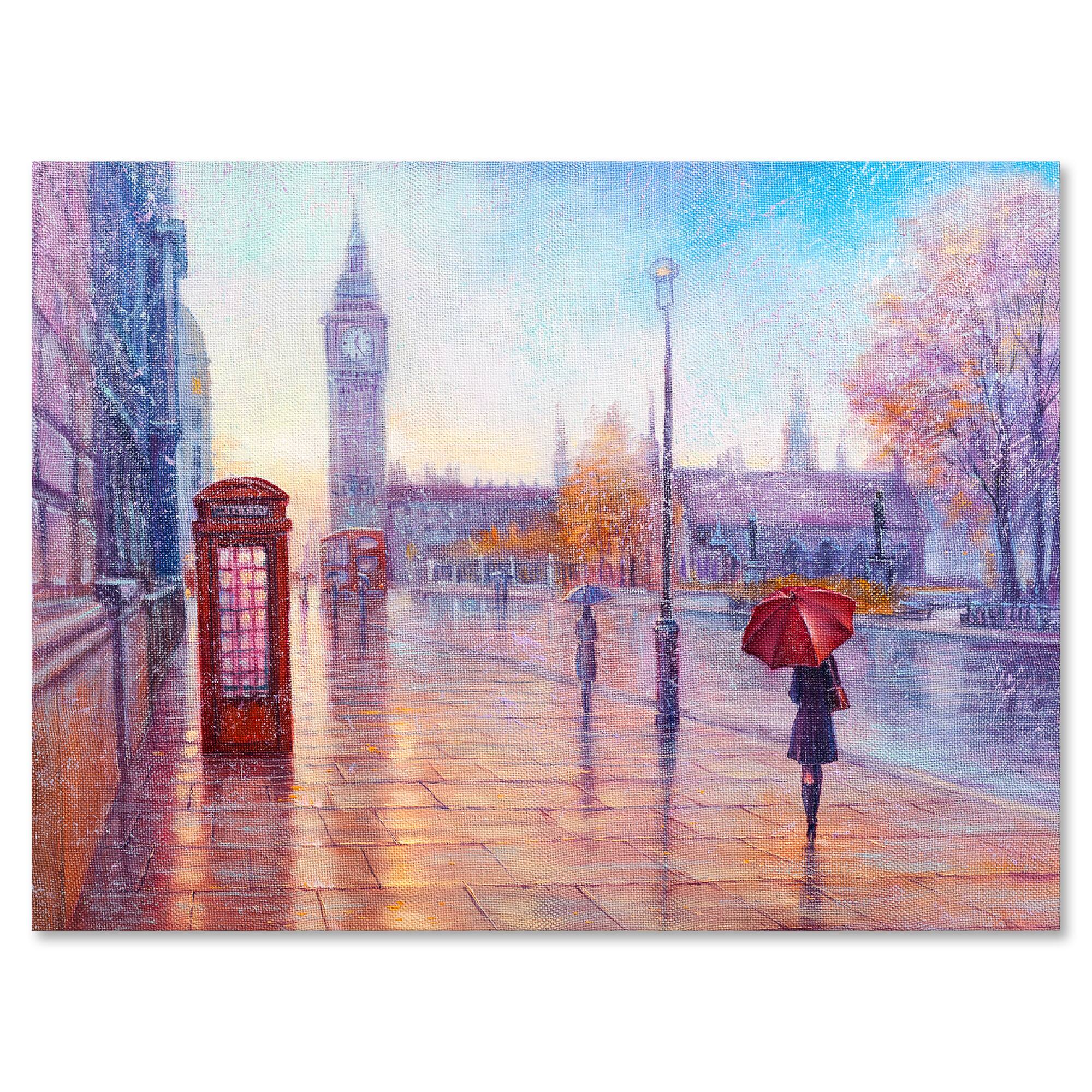 Designart - Big Ben and Woman With Red Umbrella In London