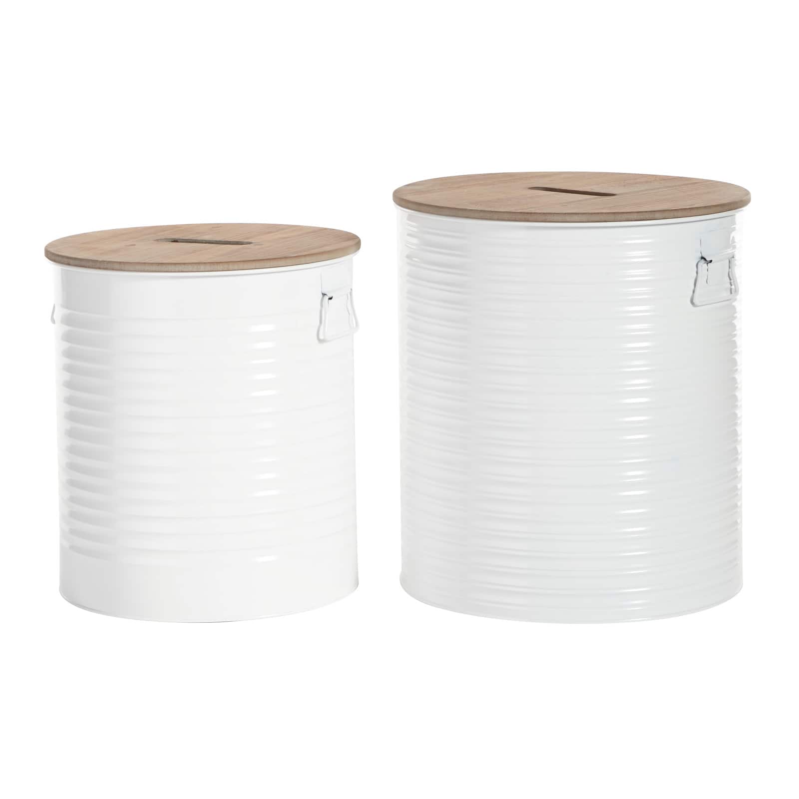 Set of 2 White Metal Farmhouse Storage Stool, 18", 16"
