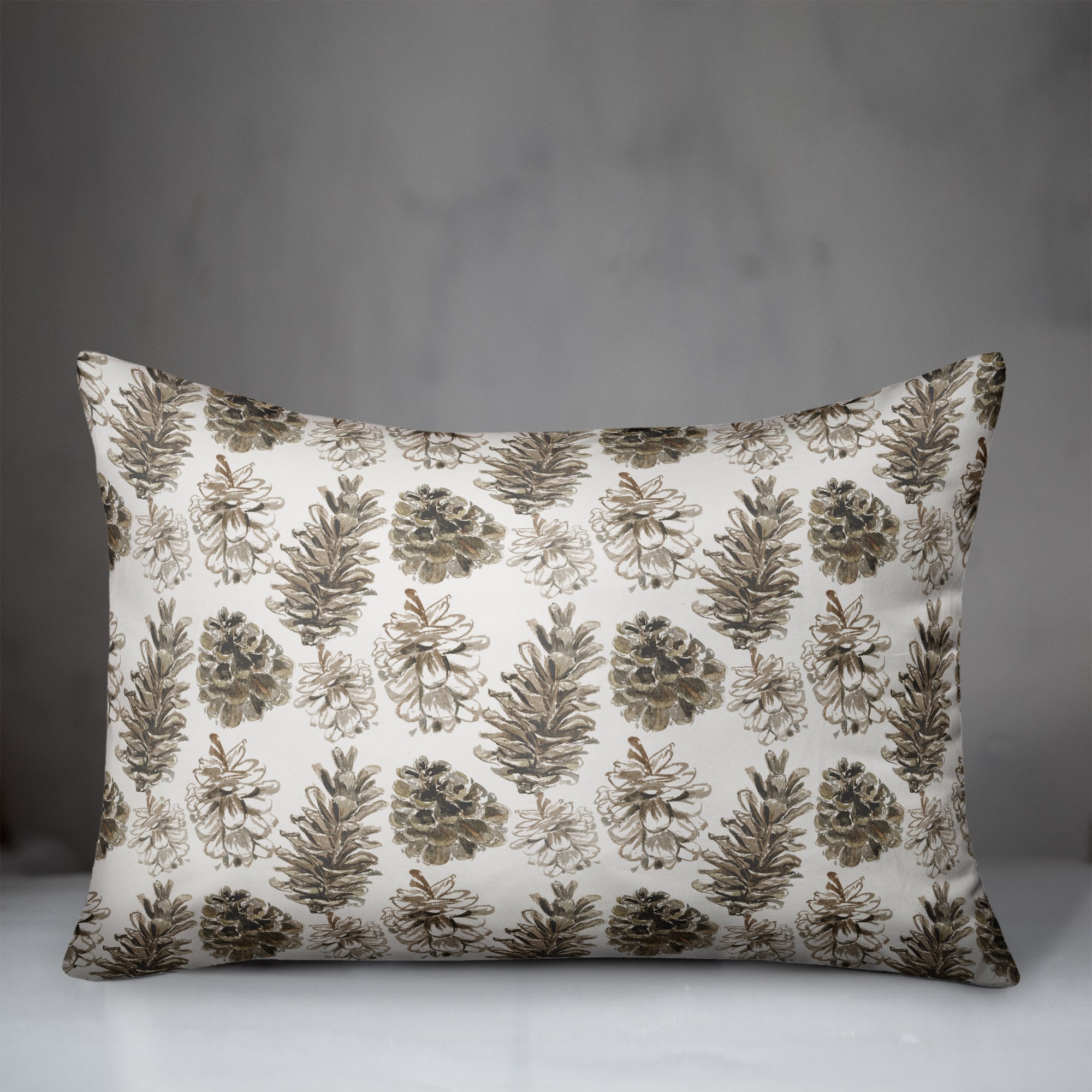Pinecones on White Rectangle Throw Pillow