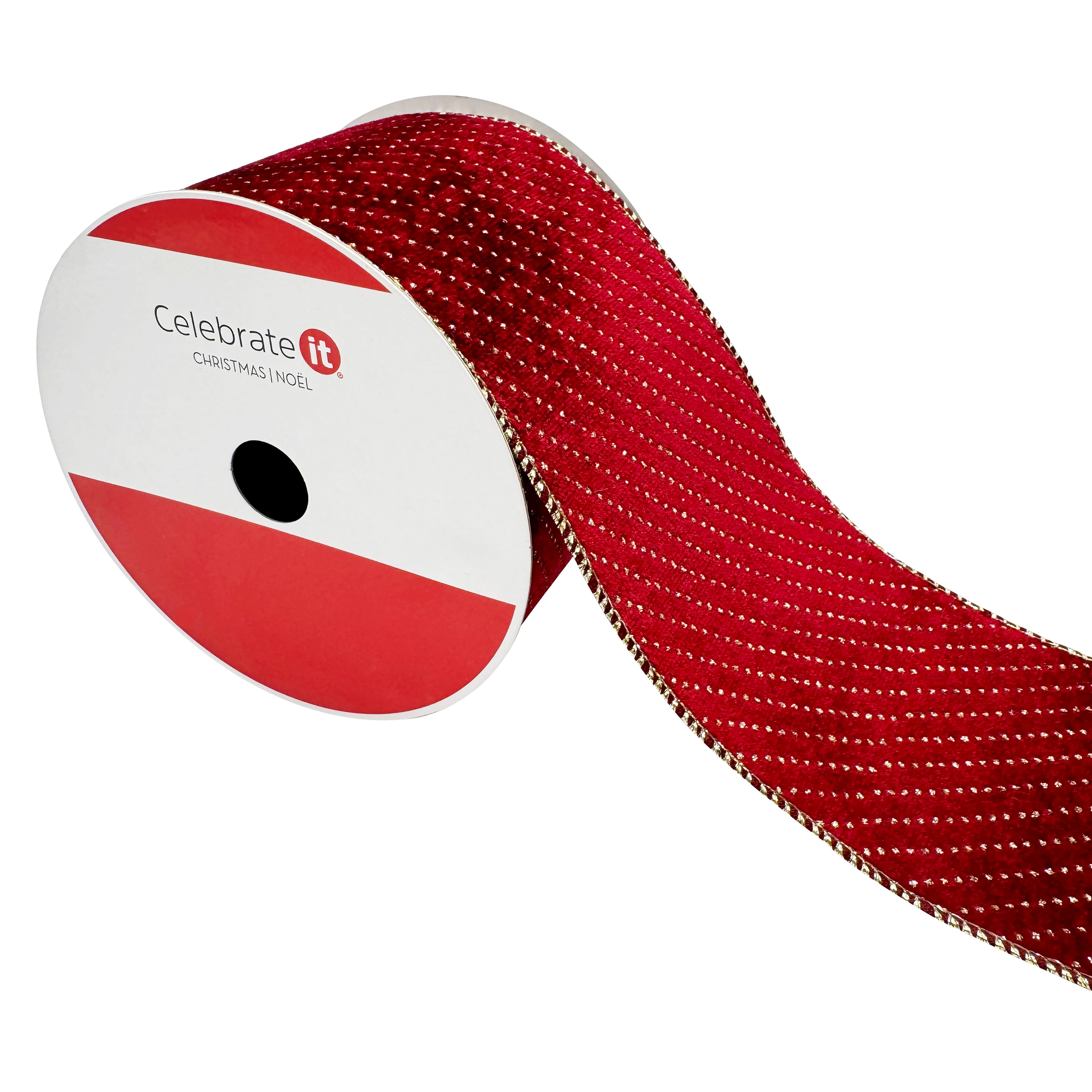 3.5" x 20ft. Burgundy & Gold Glitter Dots Wired Velvet Ribbon by Celebrate It®