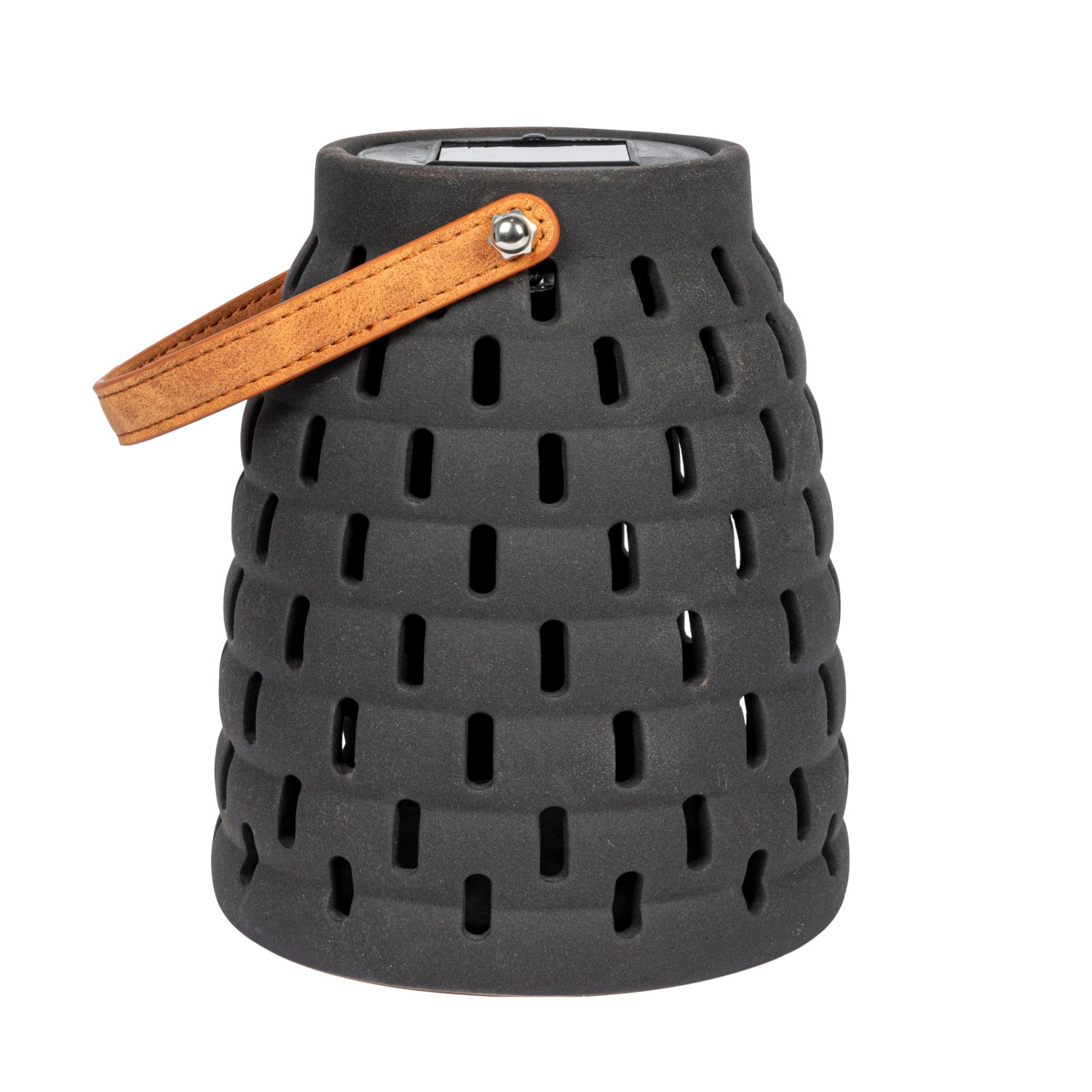 Hello Honey® 7" Black & Brown Stoneware Rechargeable LED Solar Powered Waterproof Lantern