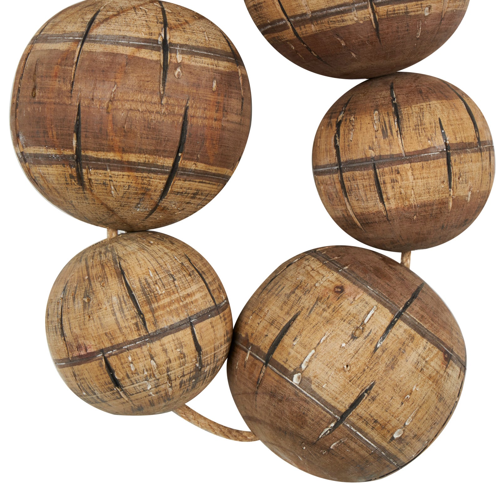 Distressed Brown Handmade Striped 6 Strung Buoy Wall Décor
