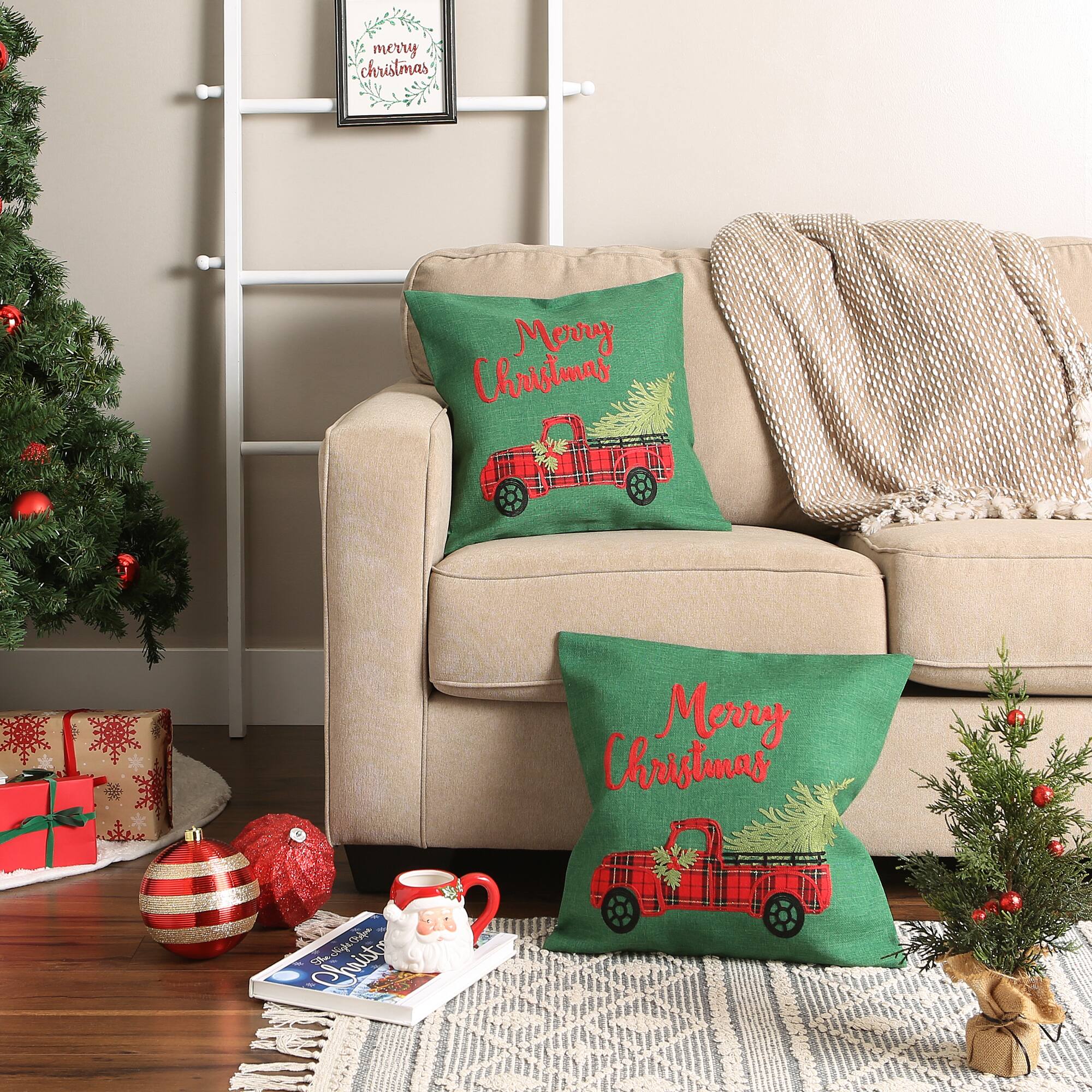 DII® Merry Christmas Truck Embroidered Pillow Cover Set