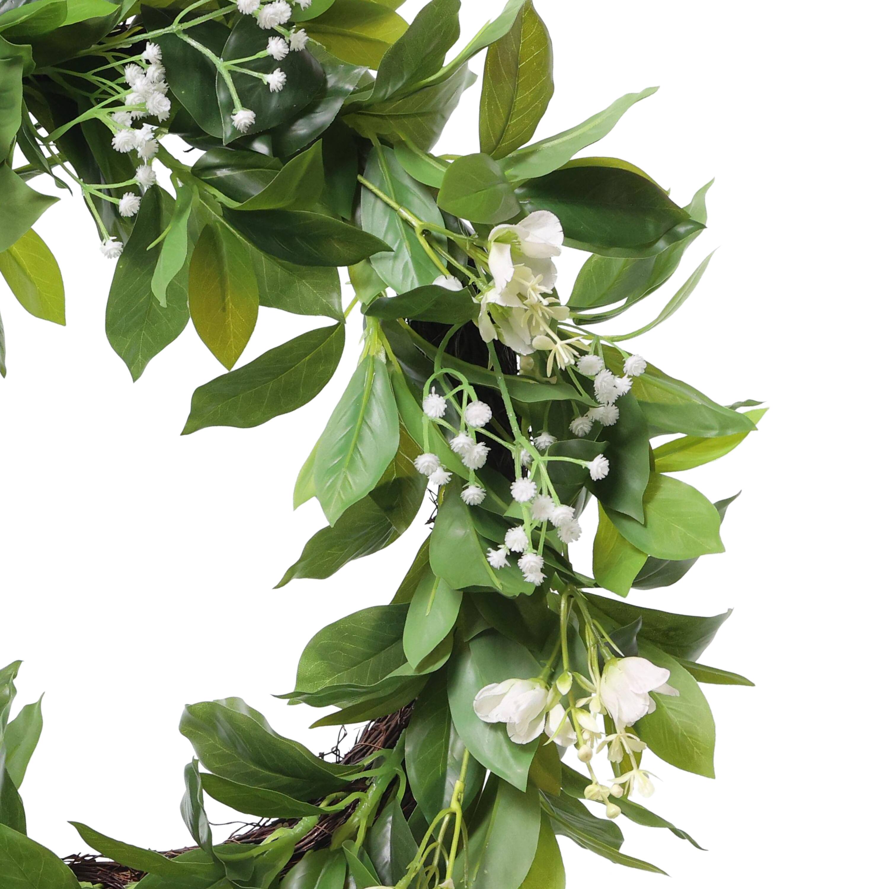 24" Artificial Gypsophila Dogwood Floral Banyan Leaves Spring Wreath