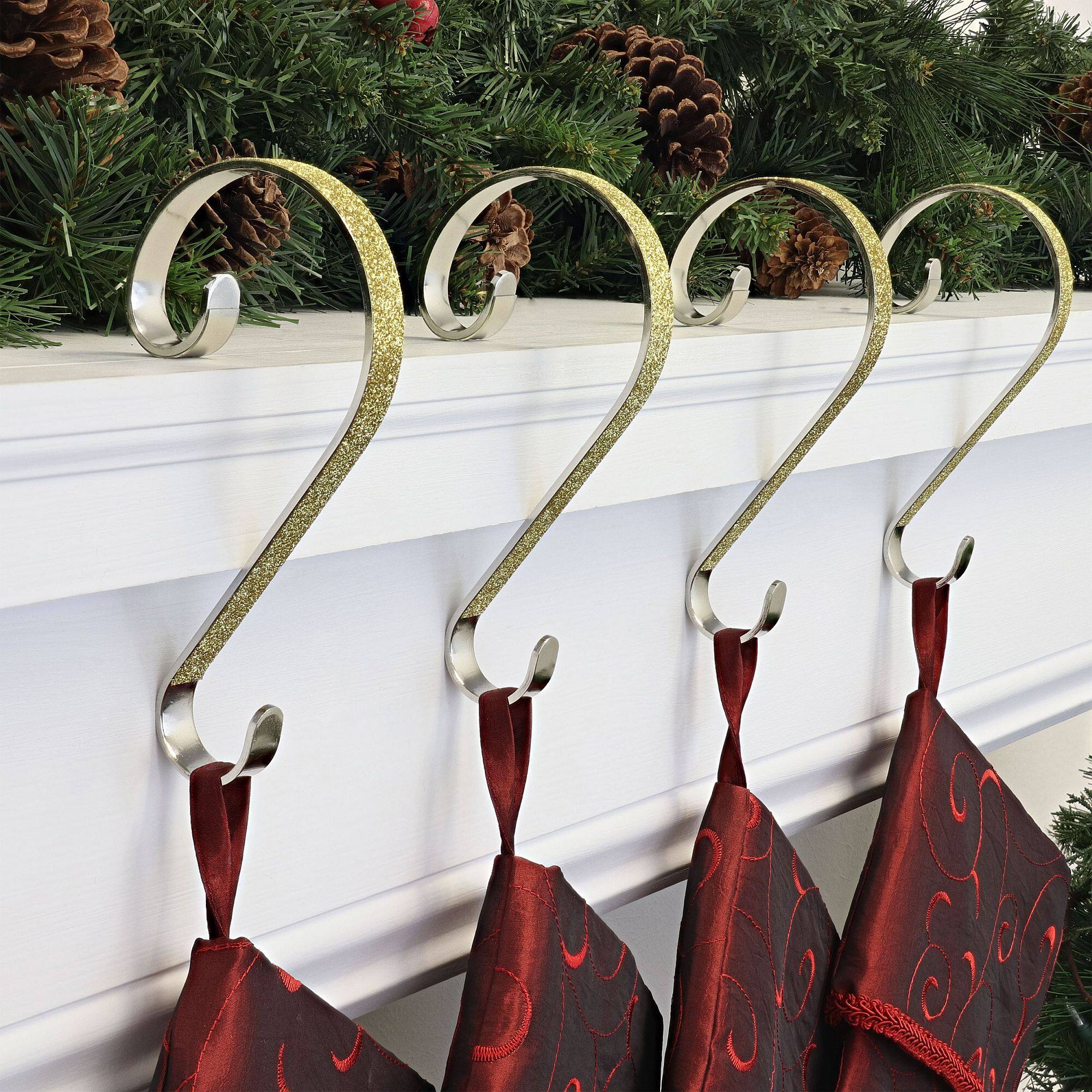 Haute Decor Stocking Scroll&#xAE; Gold Glitter Stocking Holders, 4ct.