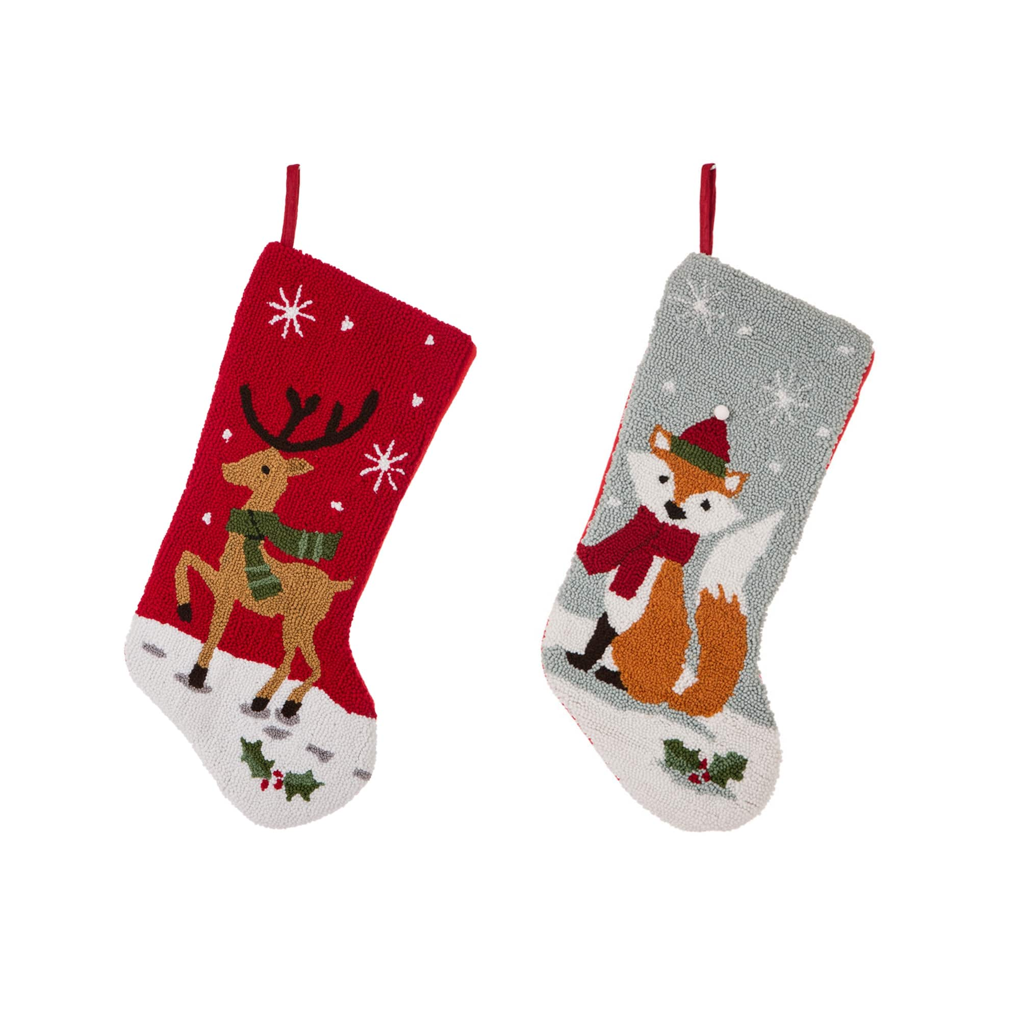 Glitzhome&#xAE; 19&#x22; Reindeer &#x26; Fox Hooked Stockings, 2ct.