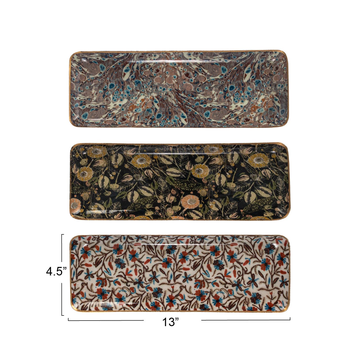 Hello Honey® 13" Abstract Print & Earthy Foliage Metal Tray, 3ct.