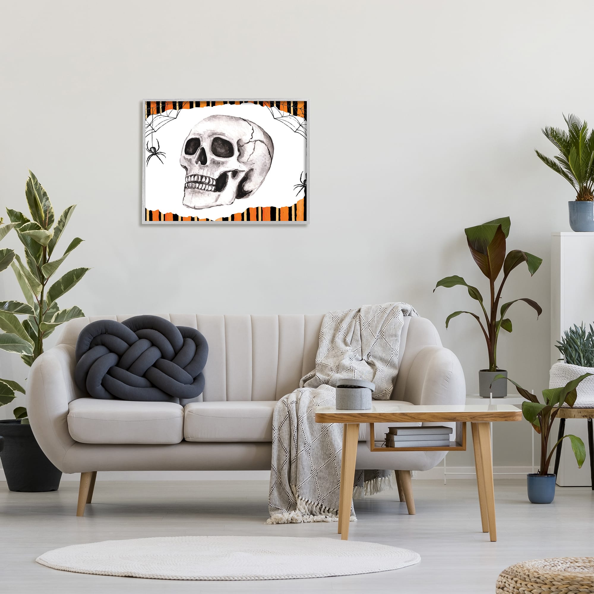 Stupell Industries Orange &#x26; Black Striped Skull Framed Giclee Art