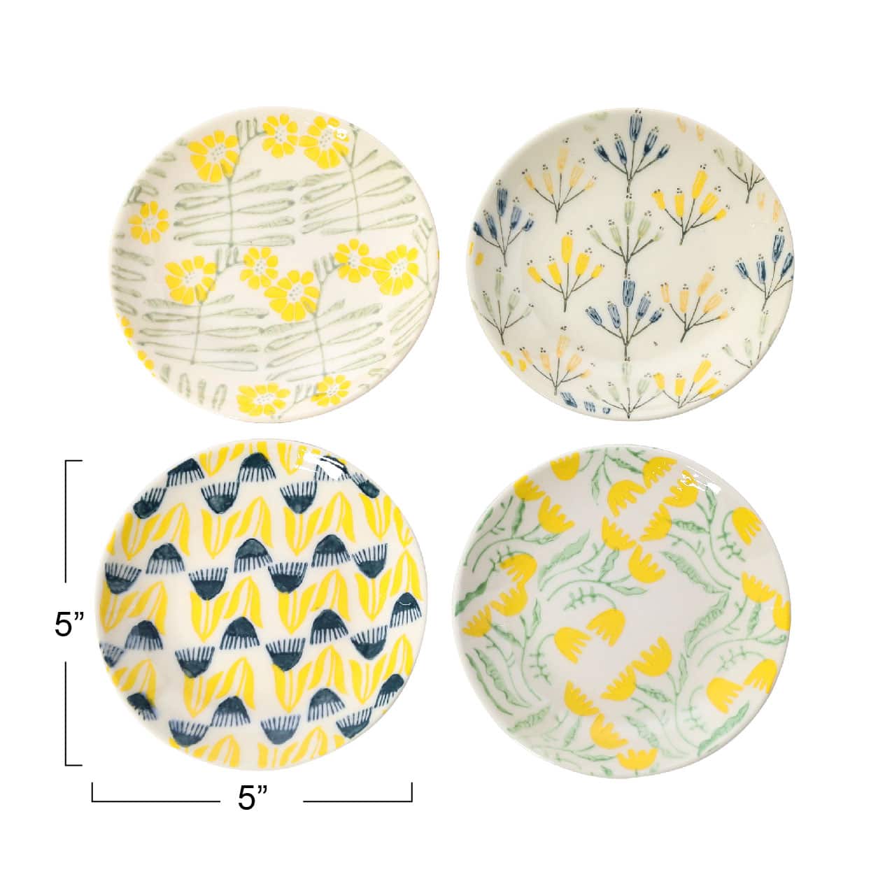 Hello Honey&#xAE; Flower Design Hand Stamped Stoneware Plate Set