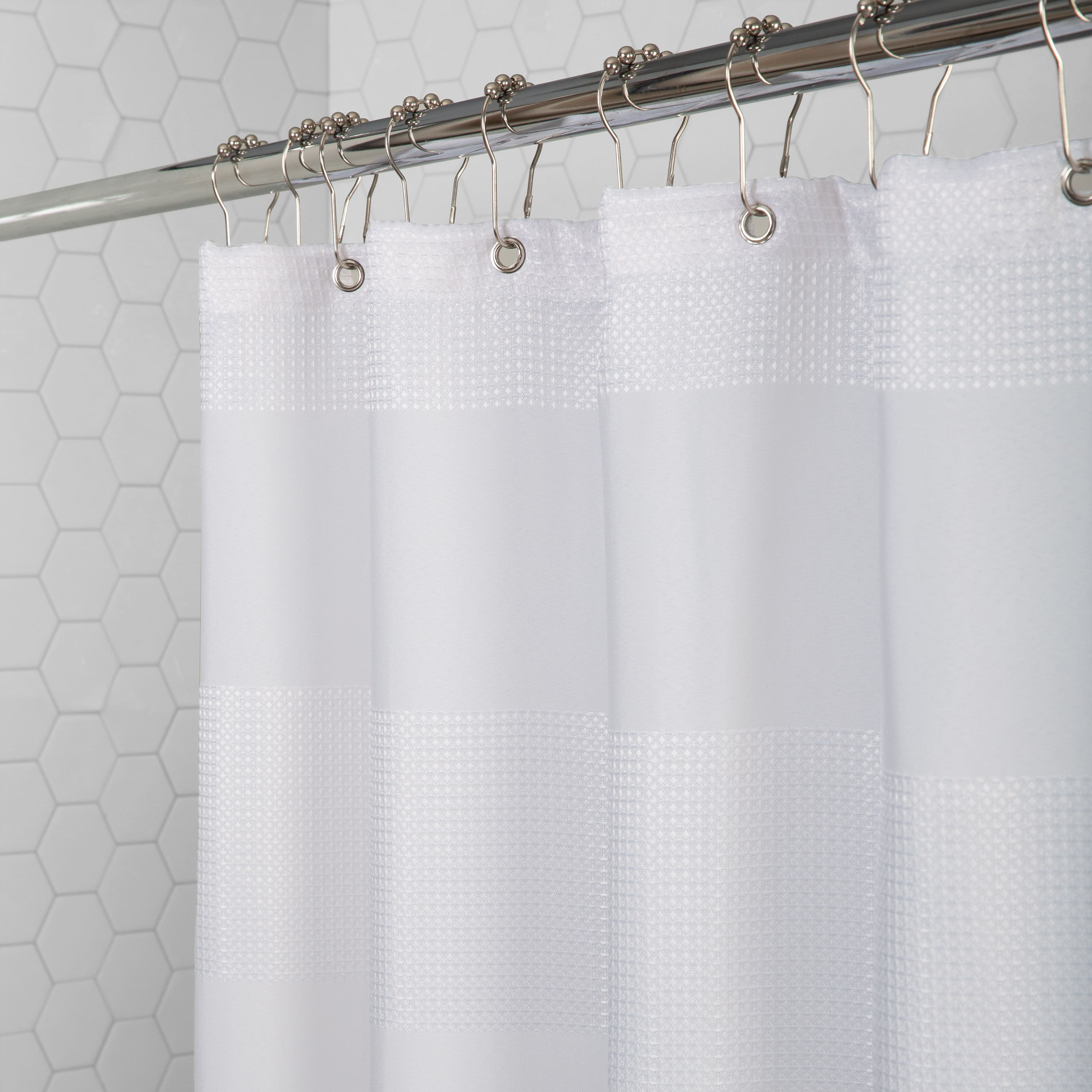 Elle D&#xE9;cor White Jacquard Weave Shower Curtain