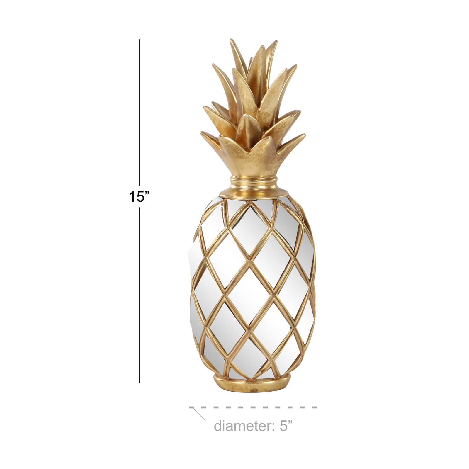 15&#x22; Gold Mirror Glam Decorative Pineapple