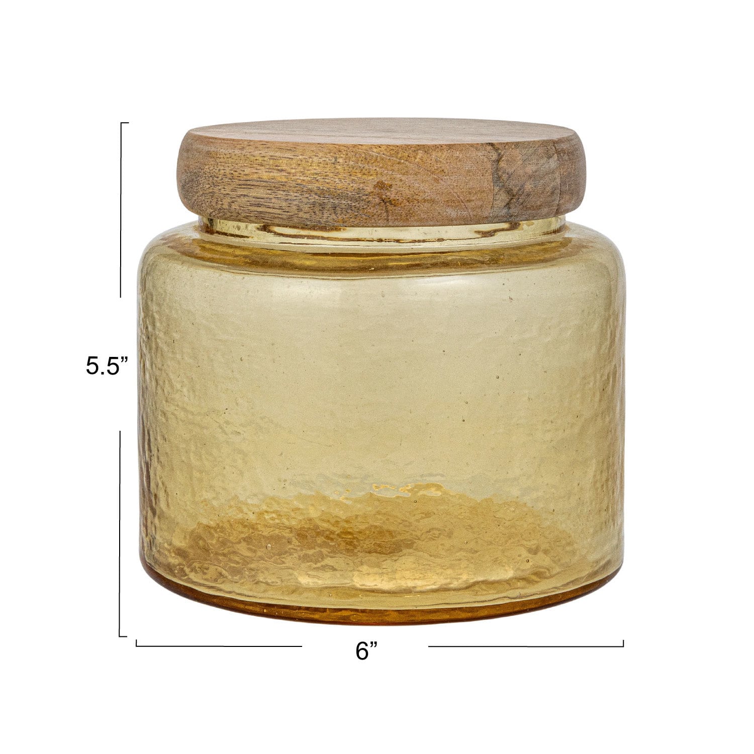Hello Honey&#xAE; Yellow &#x26; Whitewash Hammered Glass Jar with Mango Wood Lid
