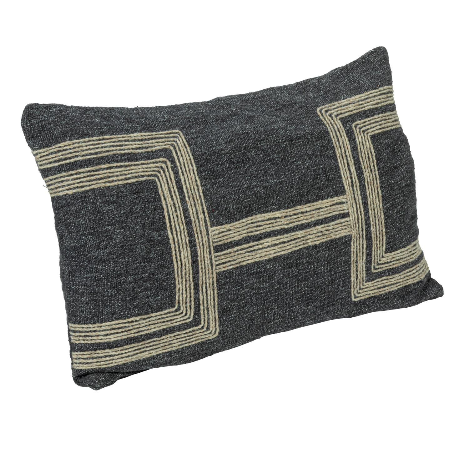 Hello Honey® Charcoal & Natural Cotton Blend Lumbar Pillow with Jute Embroidery